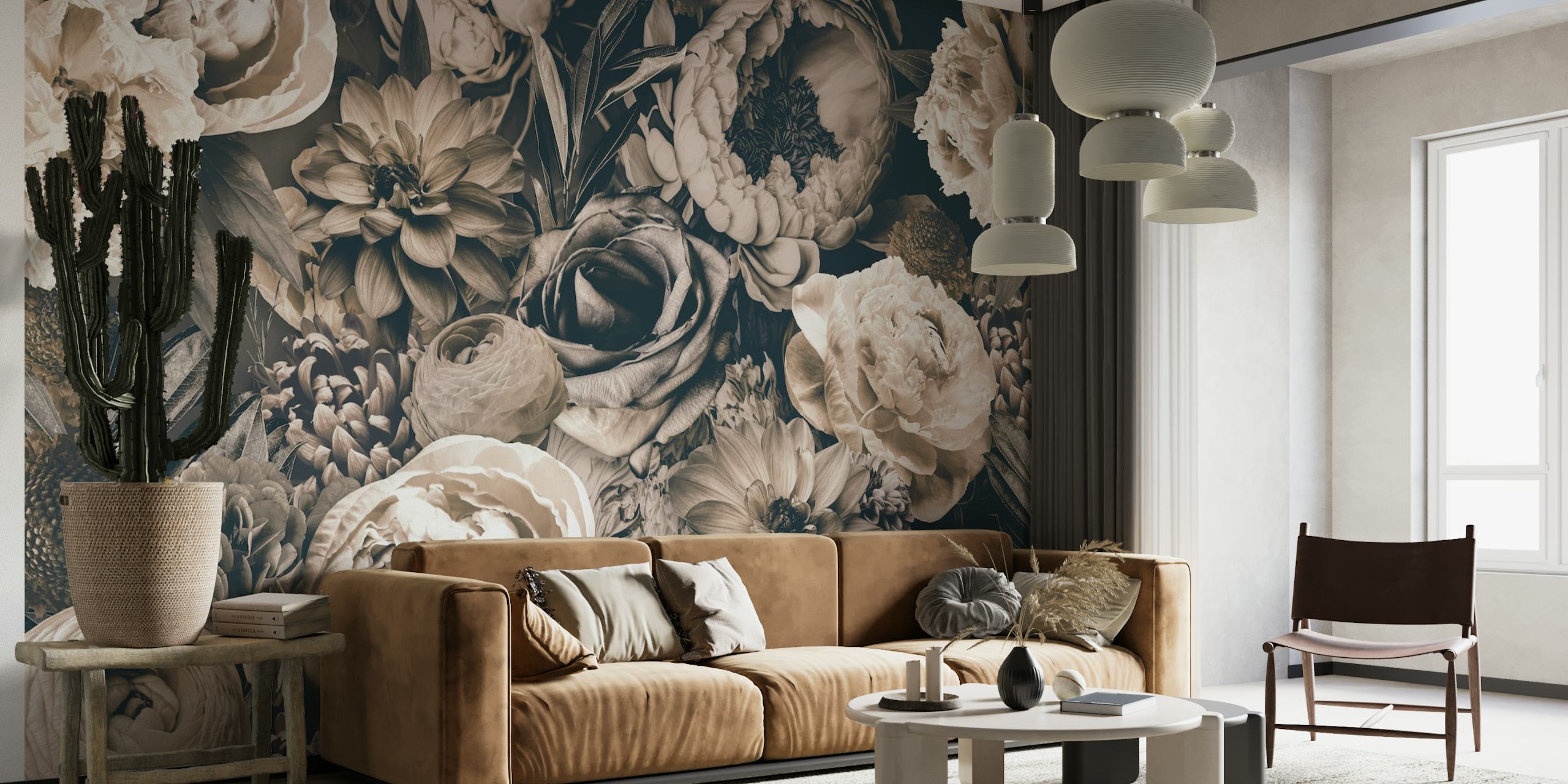 Moody Baroque Flowers Greige wallpaper