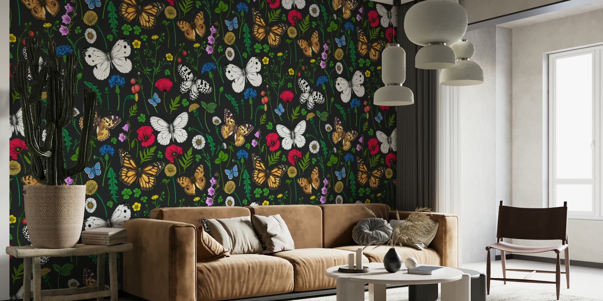 Wild flowers and butterflies wallpaper