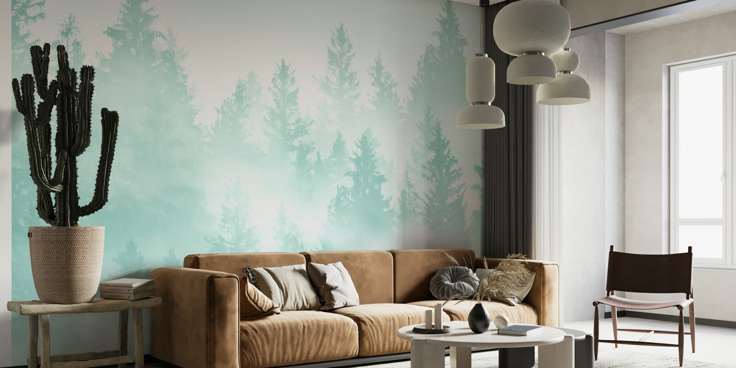 Soft Teal Green Forest Dream 1 tapet