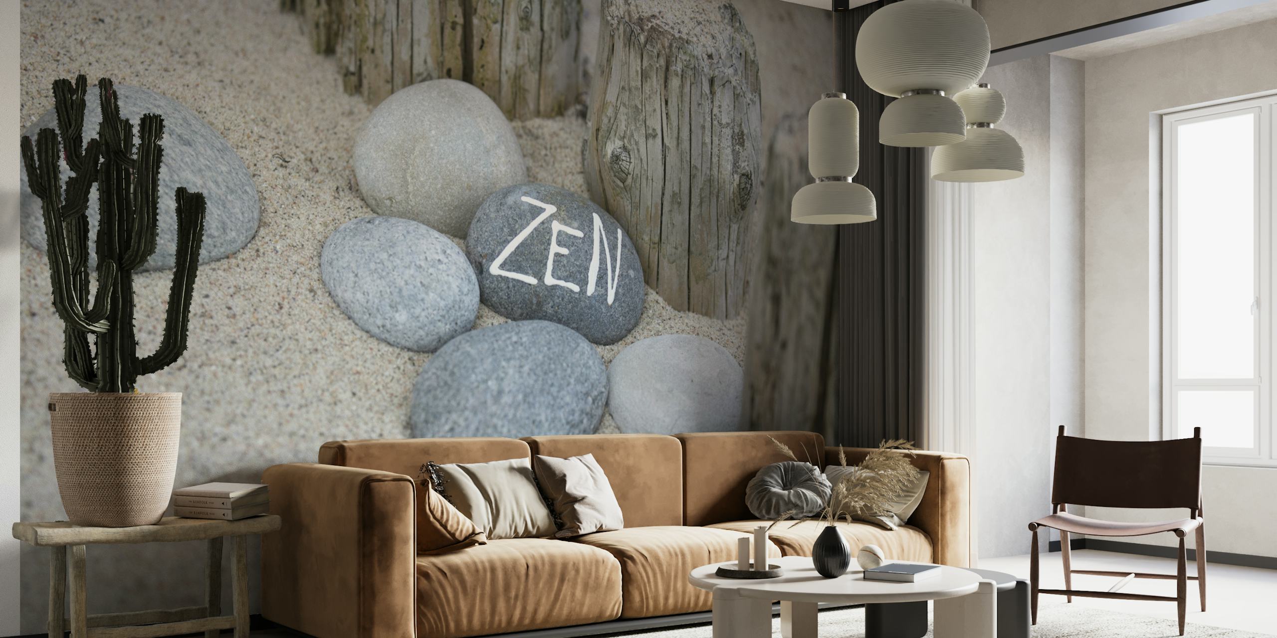 Zen Lettering On Pebble behang