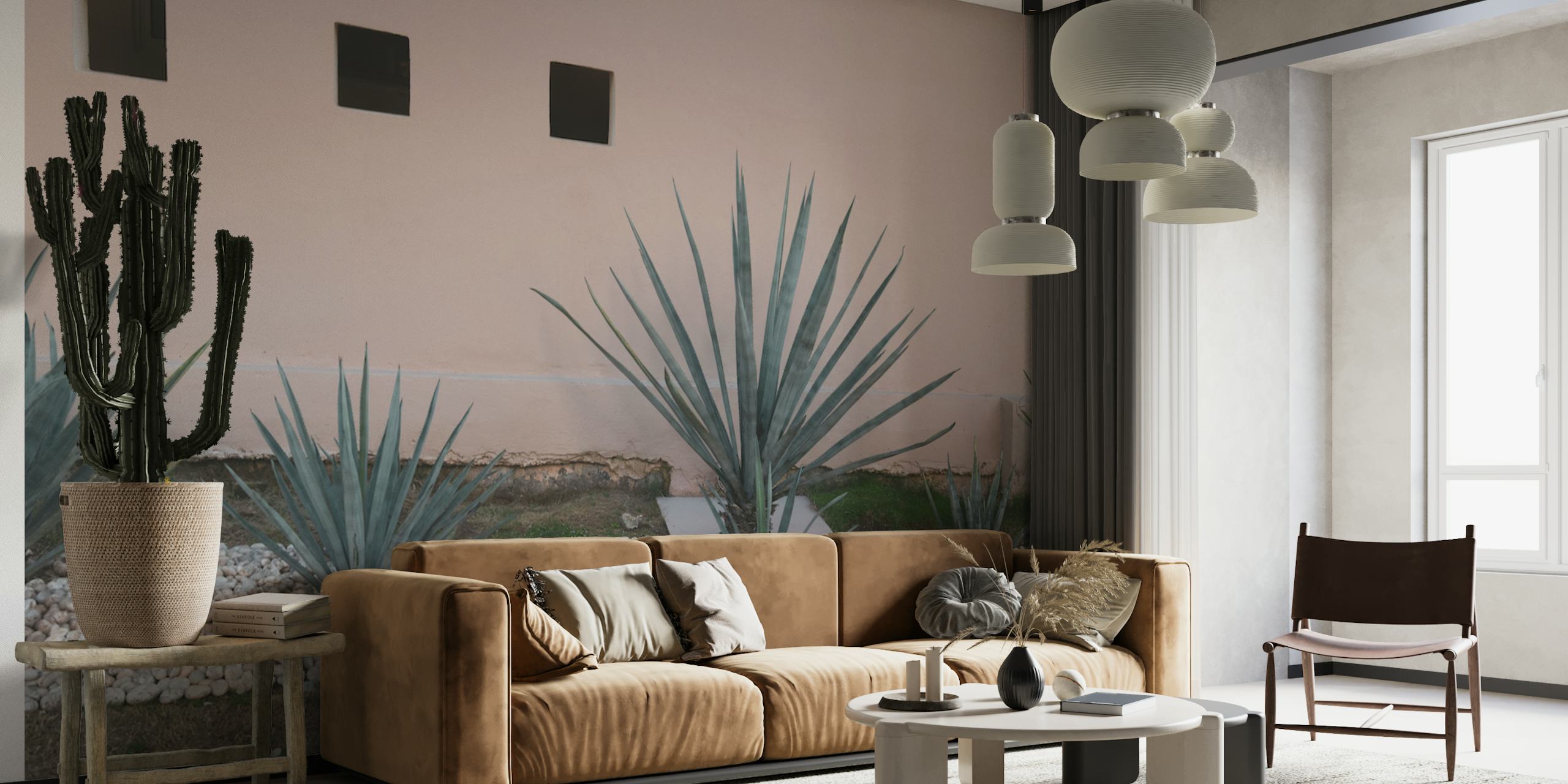 Agave plants in blush pink background wallpaper