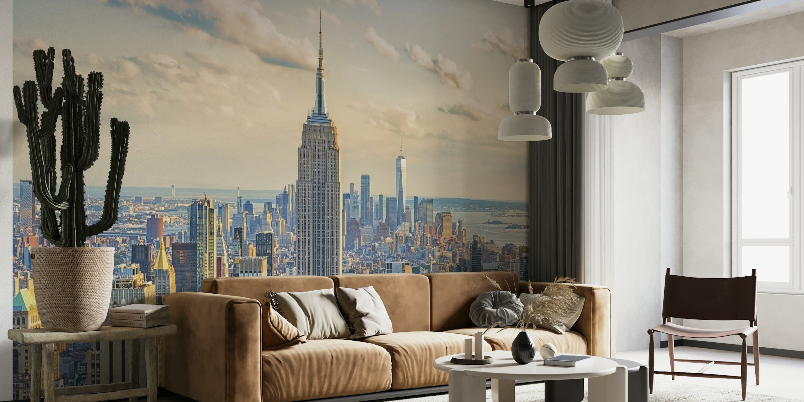 Mural del Empire State Building con el horizonte de la ciudad de Nueva York