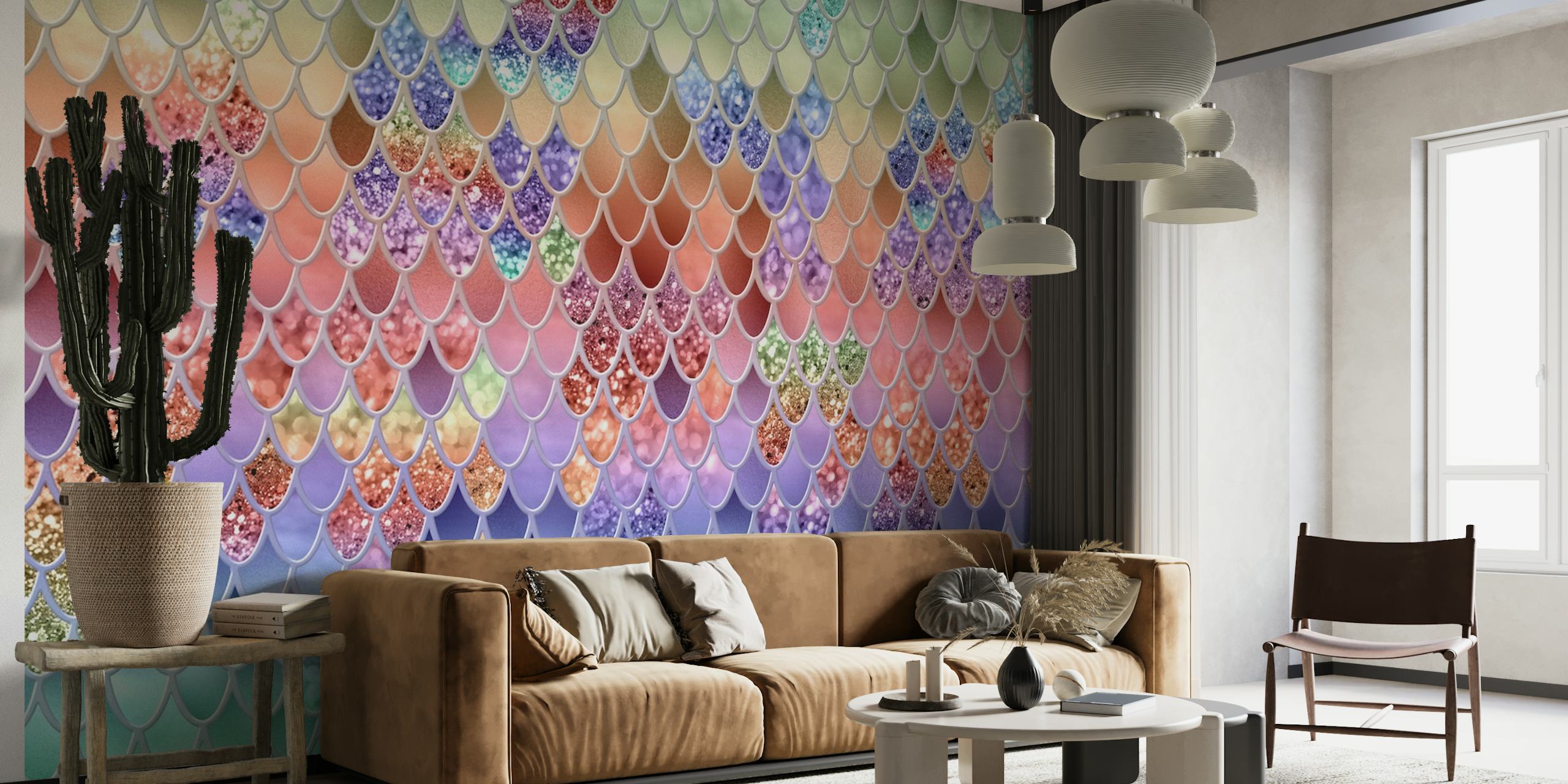 Mermaid Glitter Scales wall mural with pastel colors