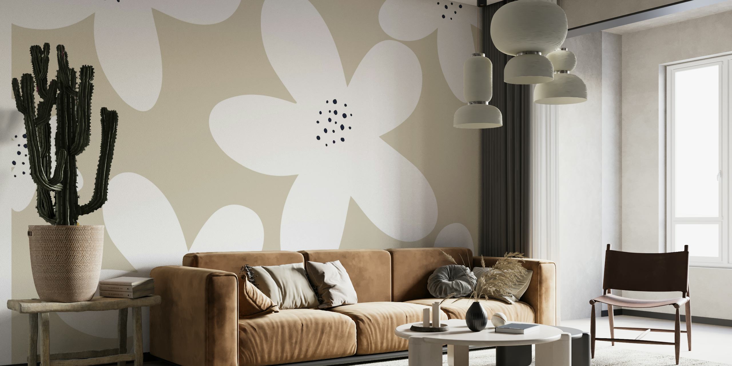 Decorazione murale Scandi Big Flower Beige con motivi floreali di grandi dimensioni