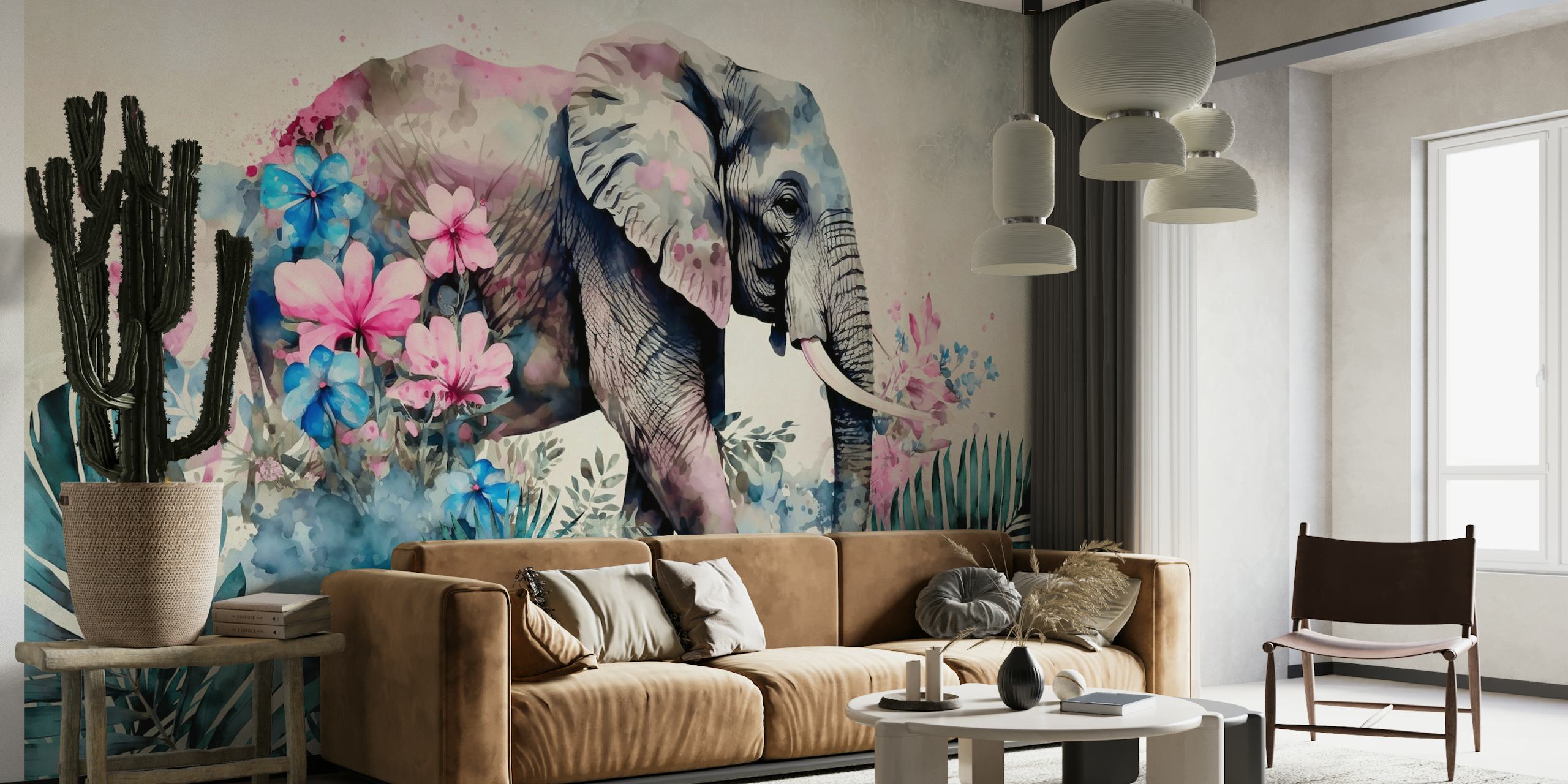 Elephants Tropical Garden Art wallpaper