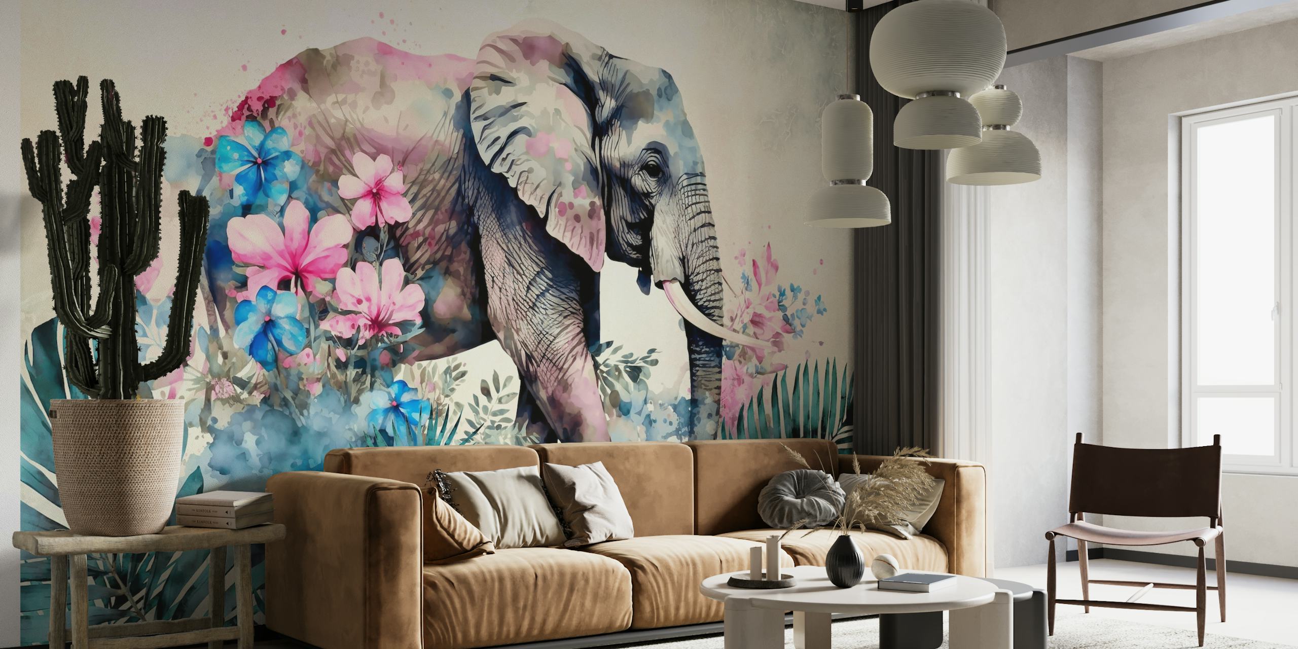 Elephants Tropical Garden Art papel pintado
