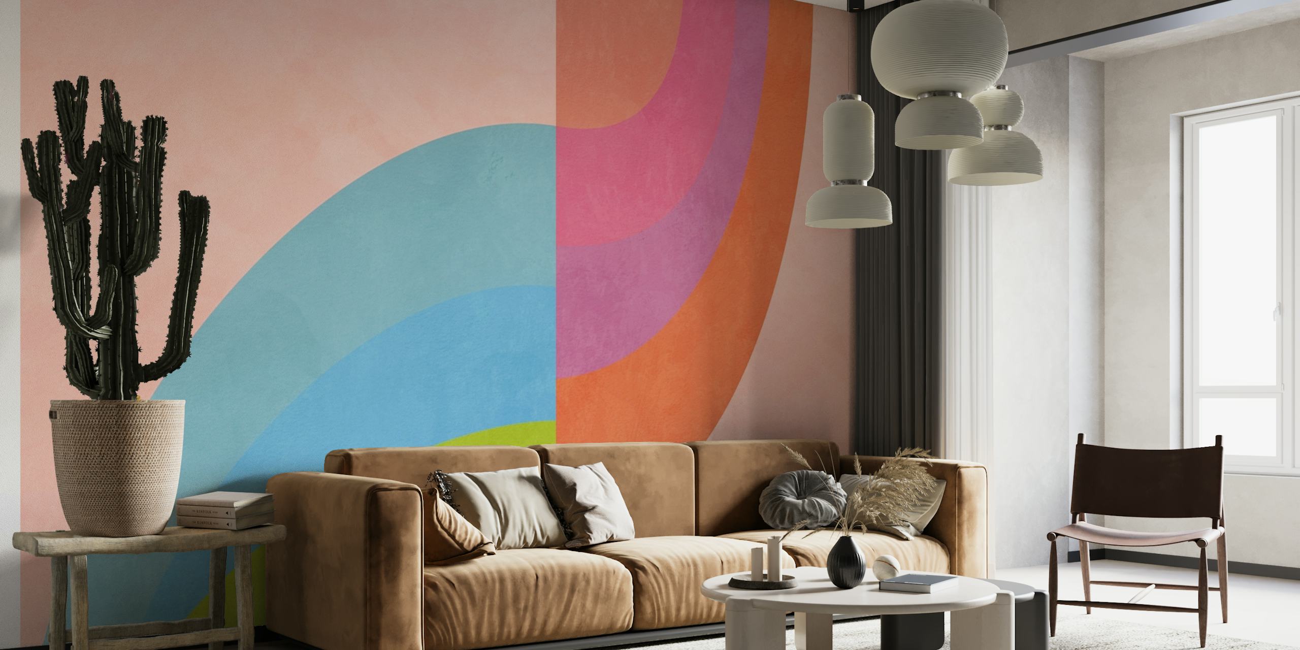 Modern abstract on salmon pink wallpaper