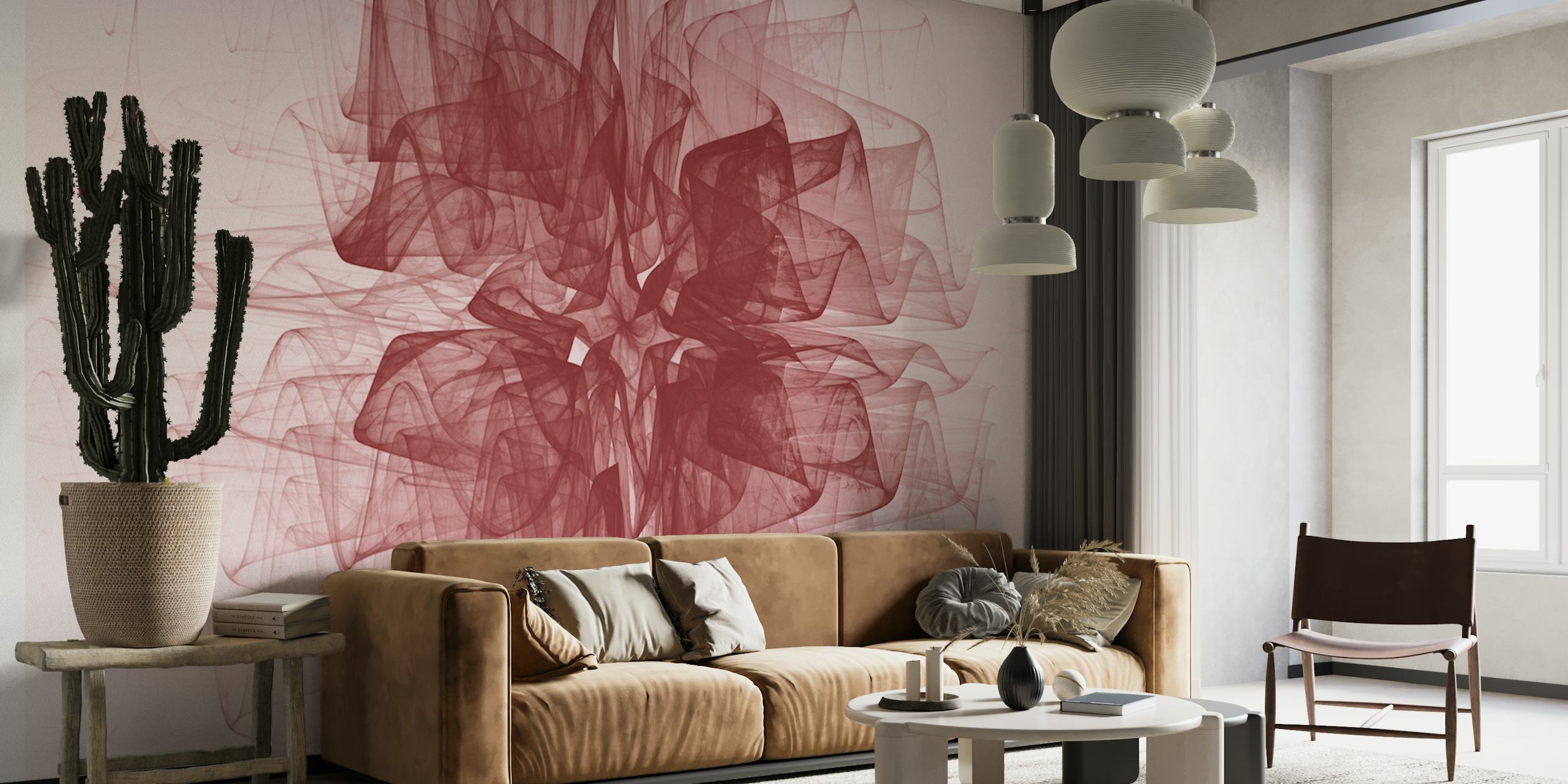 Abstract red flow patterns on light background wallpaper