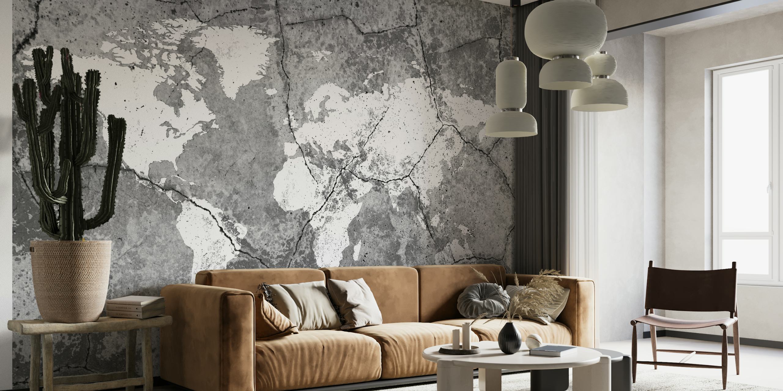 Concrete world map behang