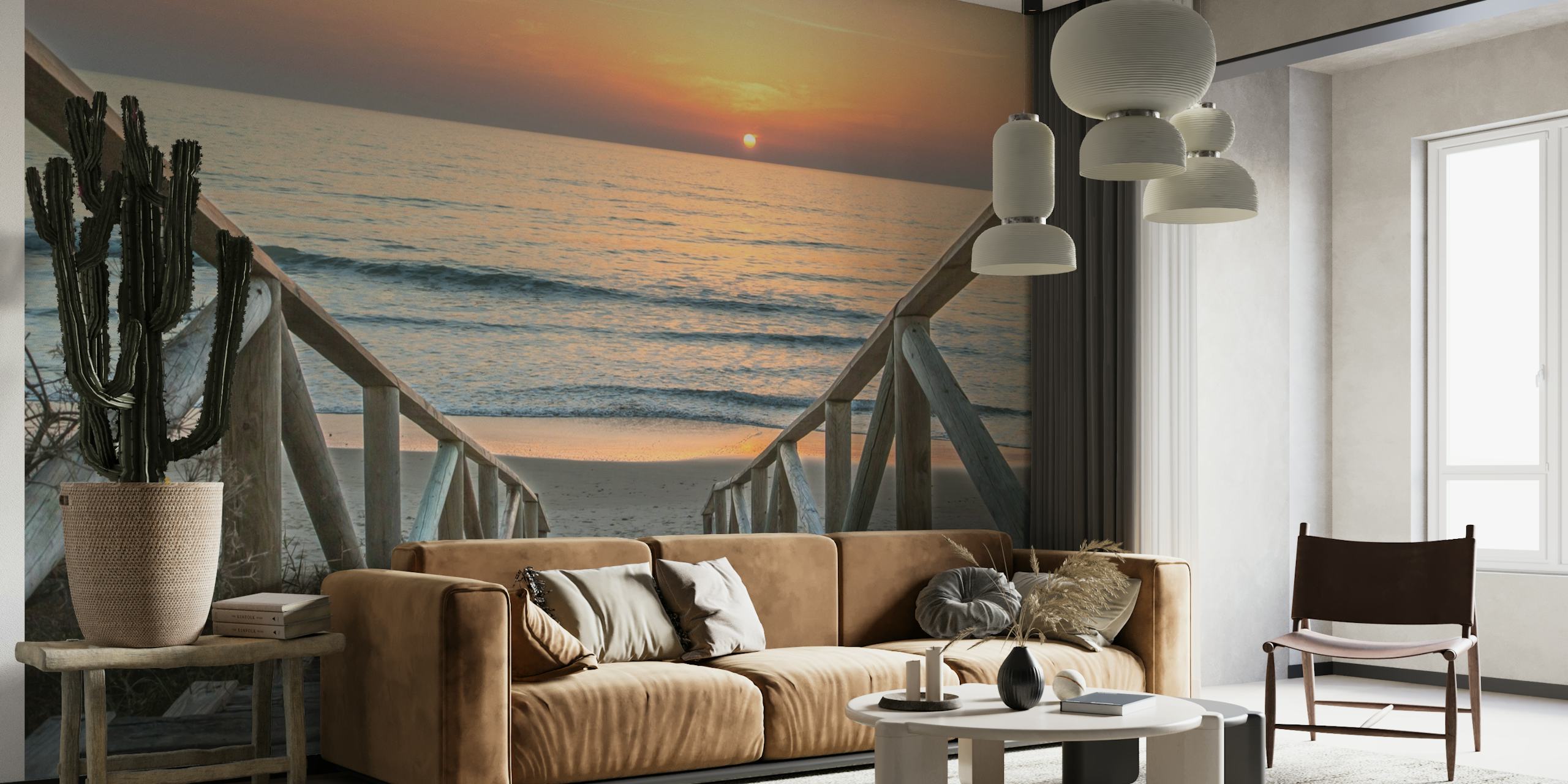 Sunset on the beach behang