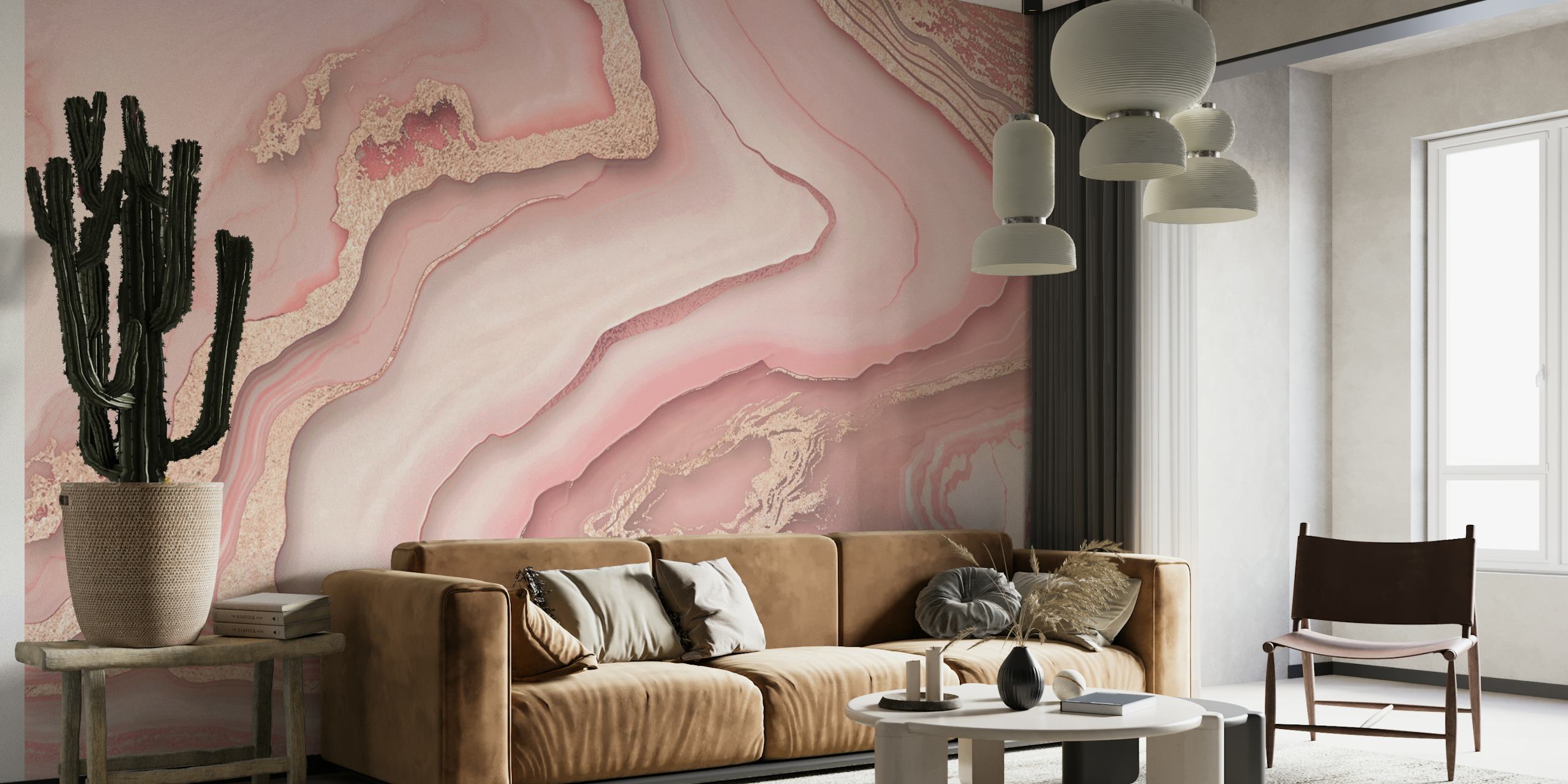 Abstract pink and gold marble pattern wallpaper
