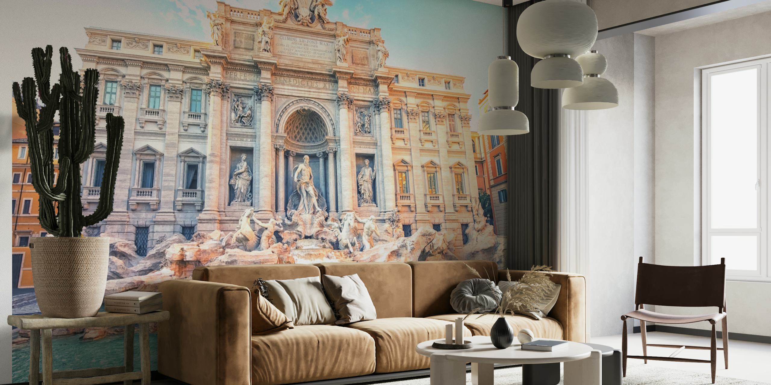 Trevi Fountain wall mural featuring soft colors and historical architecture