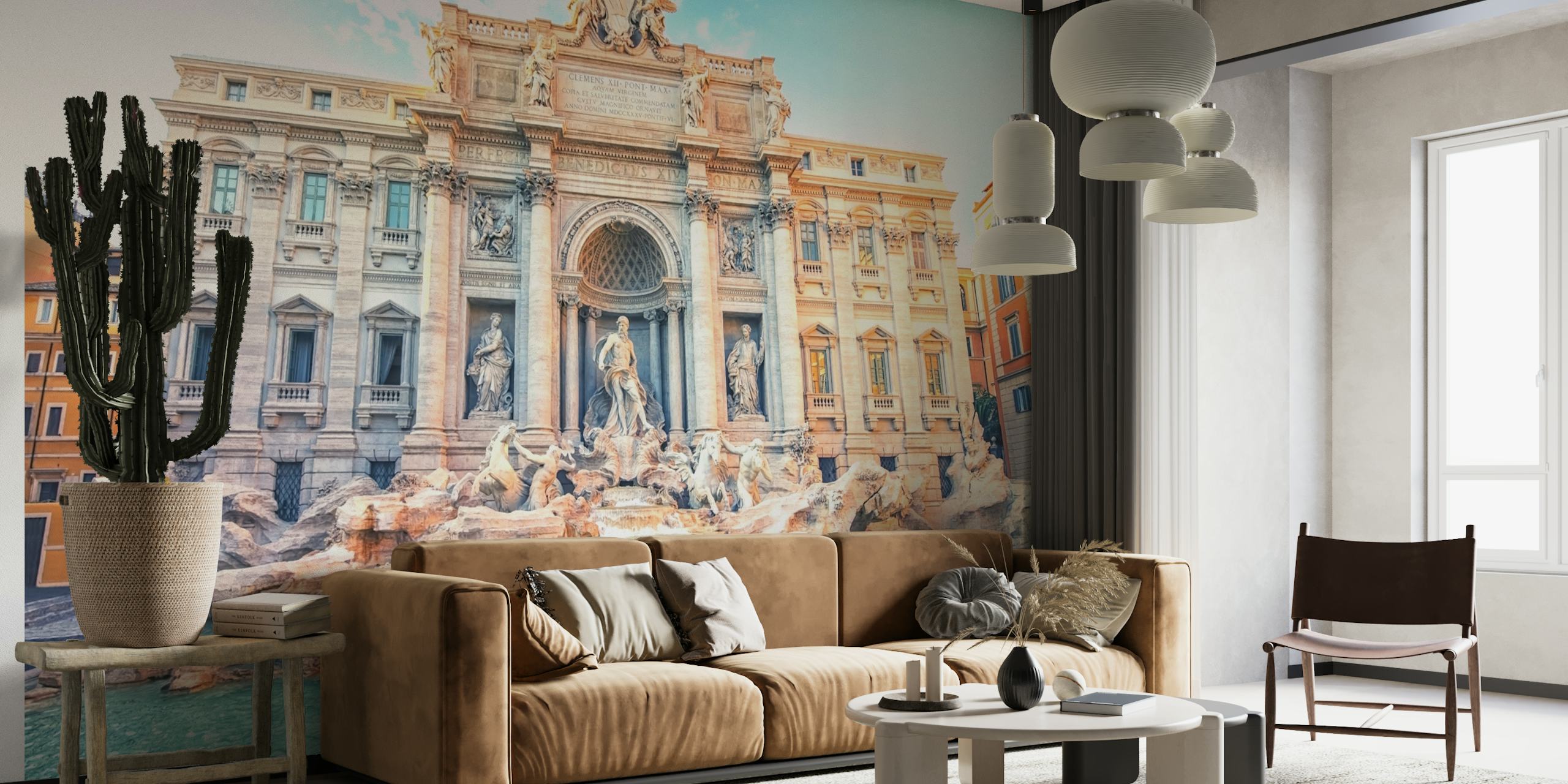 Trevi Fountain wall mural with baroque architecture and cascading waters