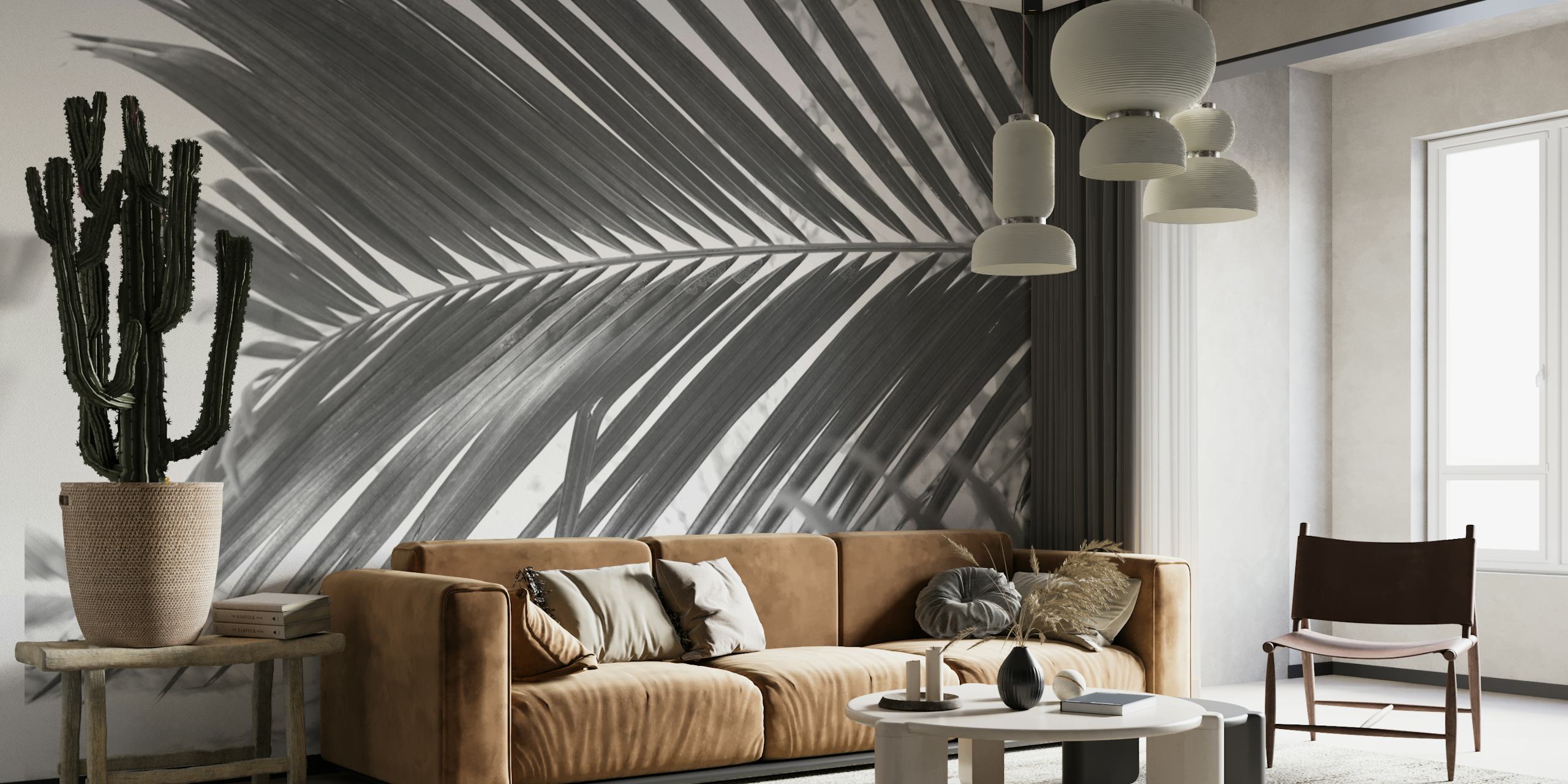 Black and white sun kissed palm leaf wall mural
