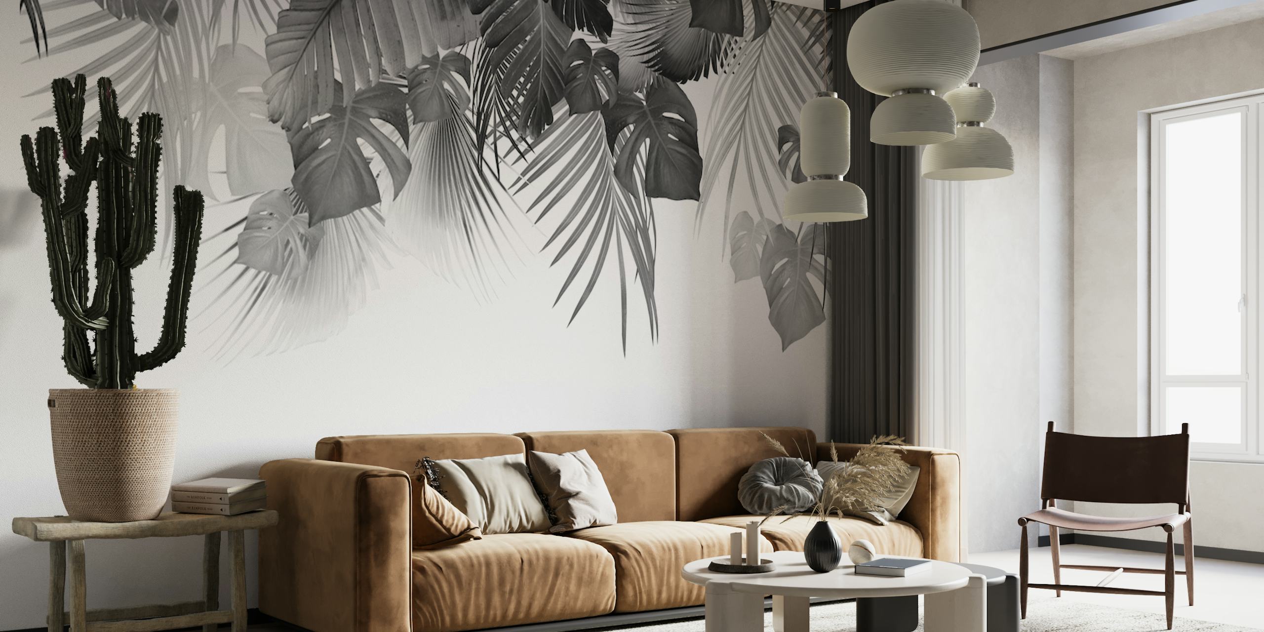 Musta-valkoinen viidakon tapettimuotoilu