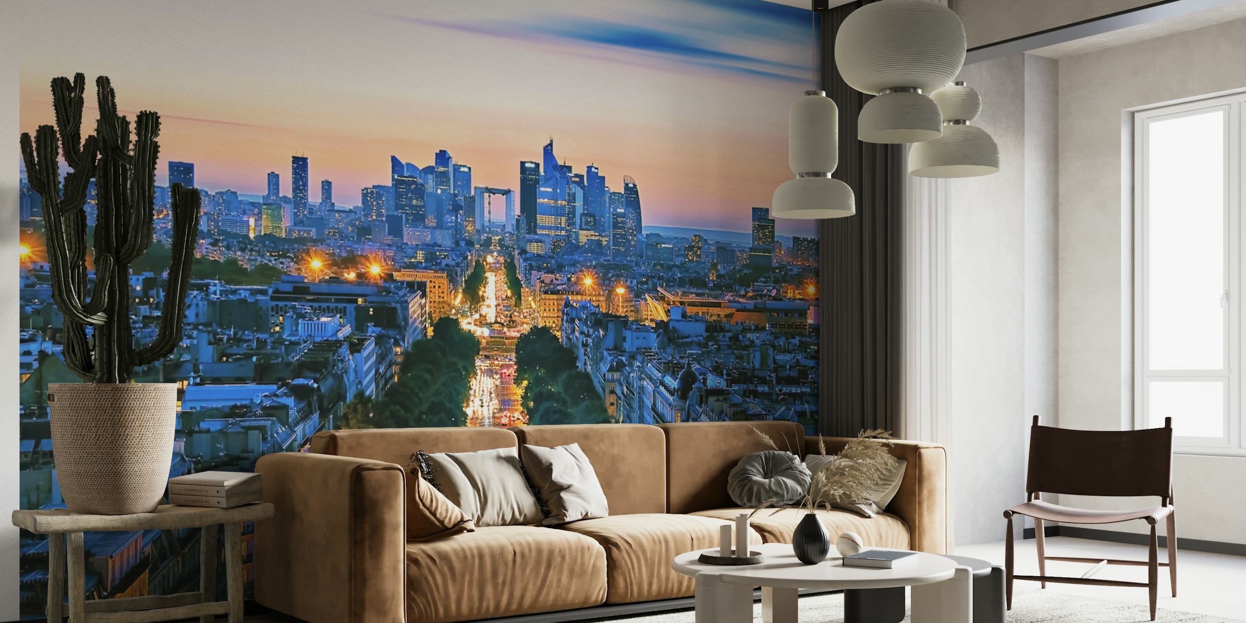 Paris skyline at dusk with city lights