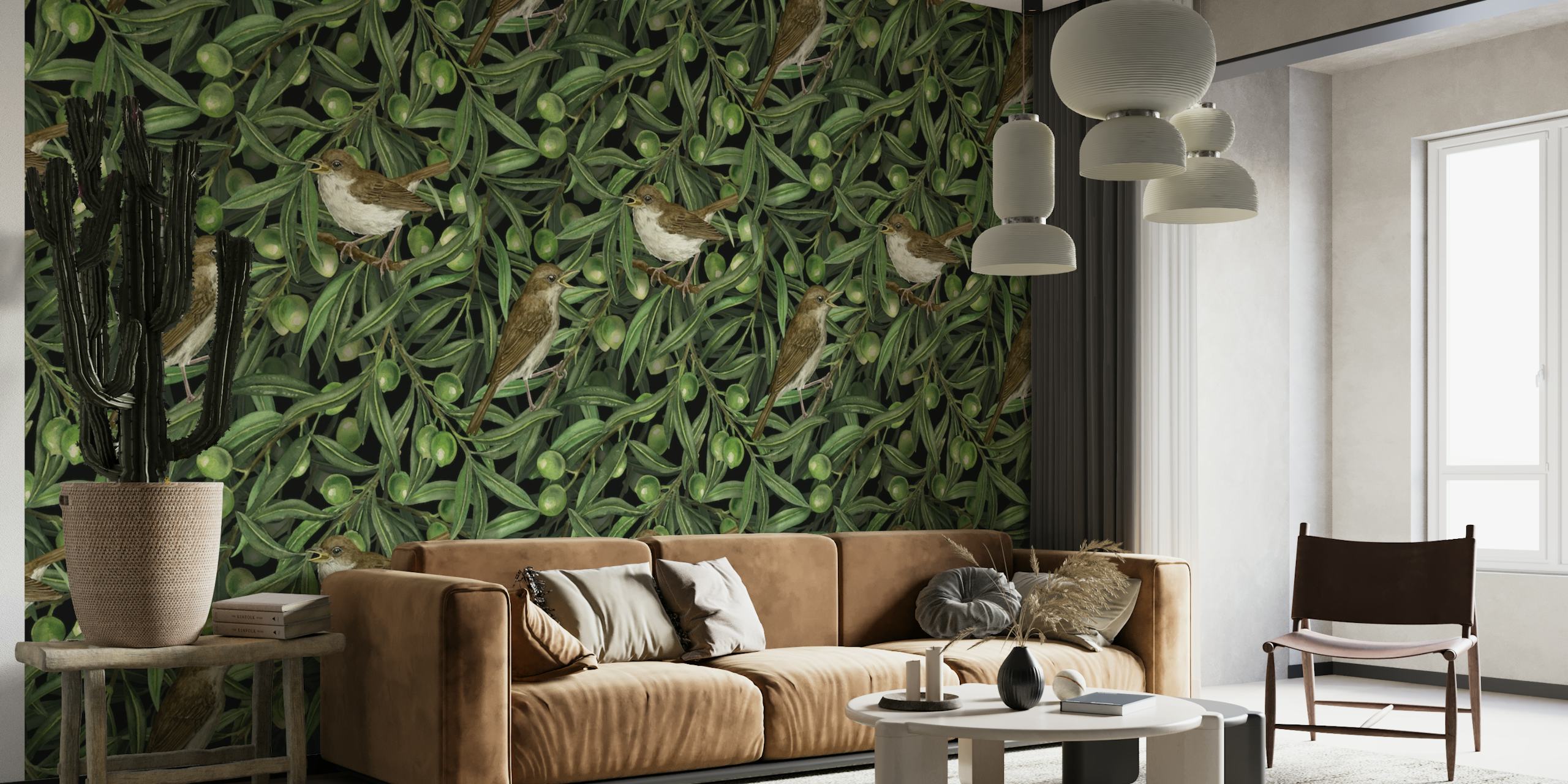 Nightingales in the olive tree wallpaper