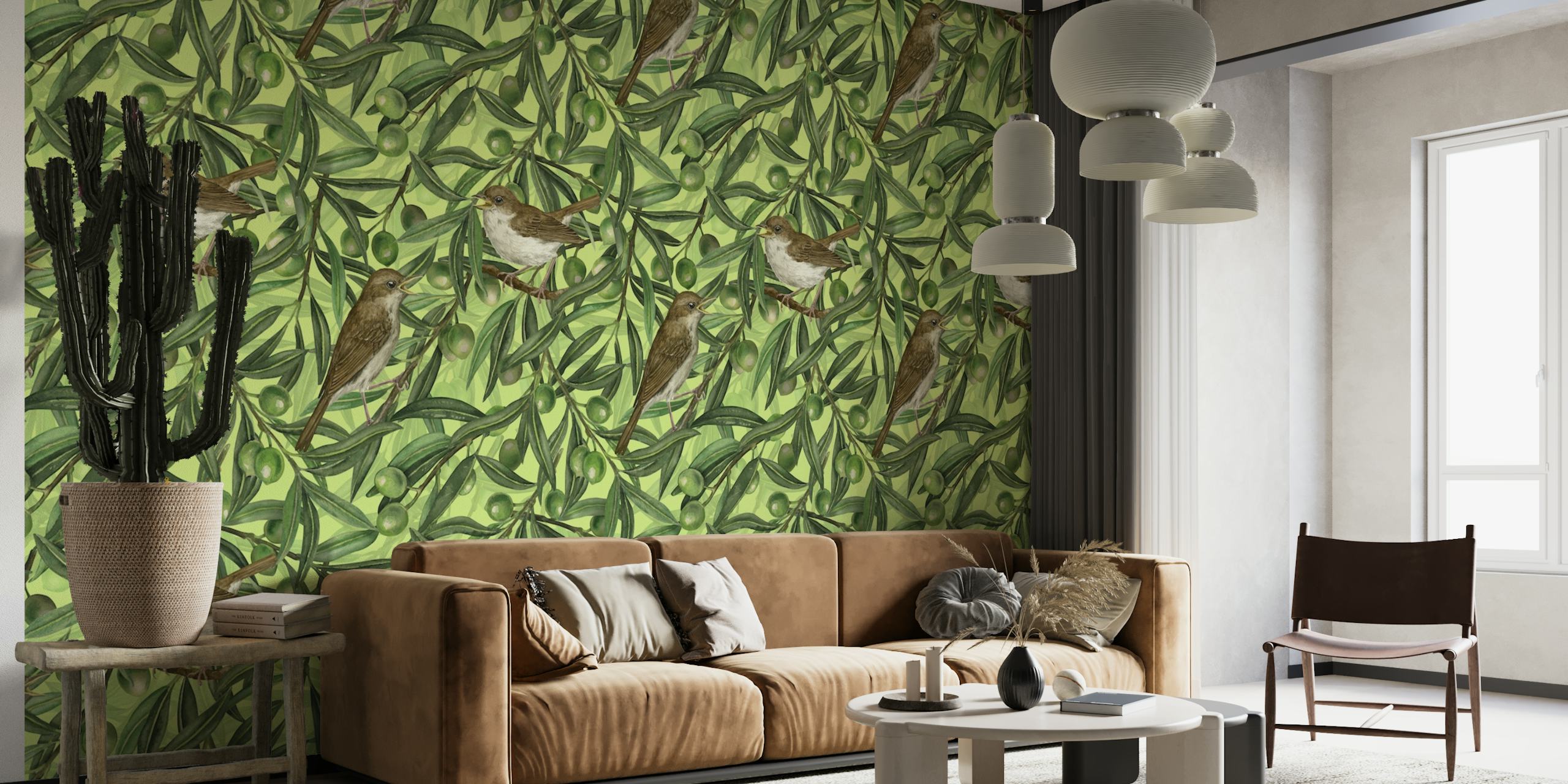 Birds in the olive tree wallpaper