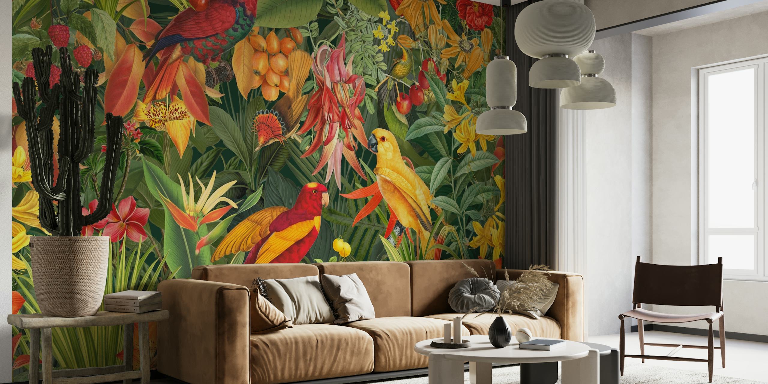 Tropical Parrots Jungle Garden papel pintado