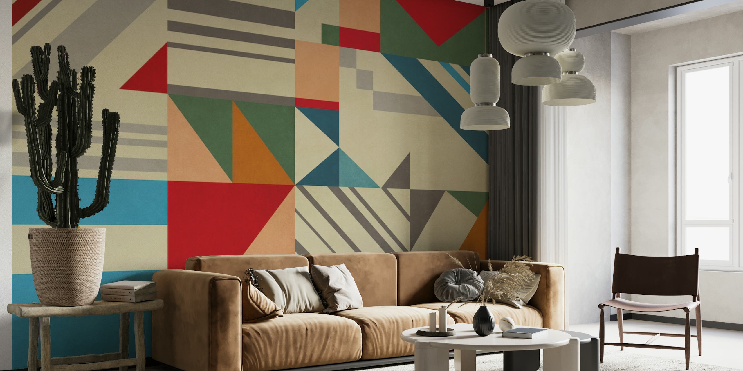 Kleurvolle geometrische behang in een kamer