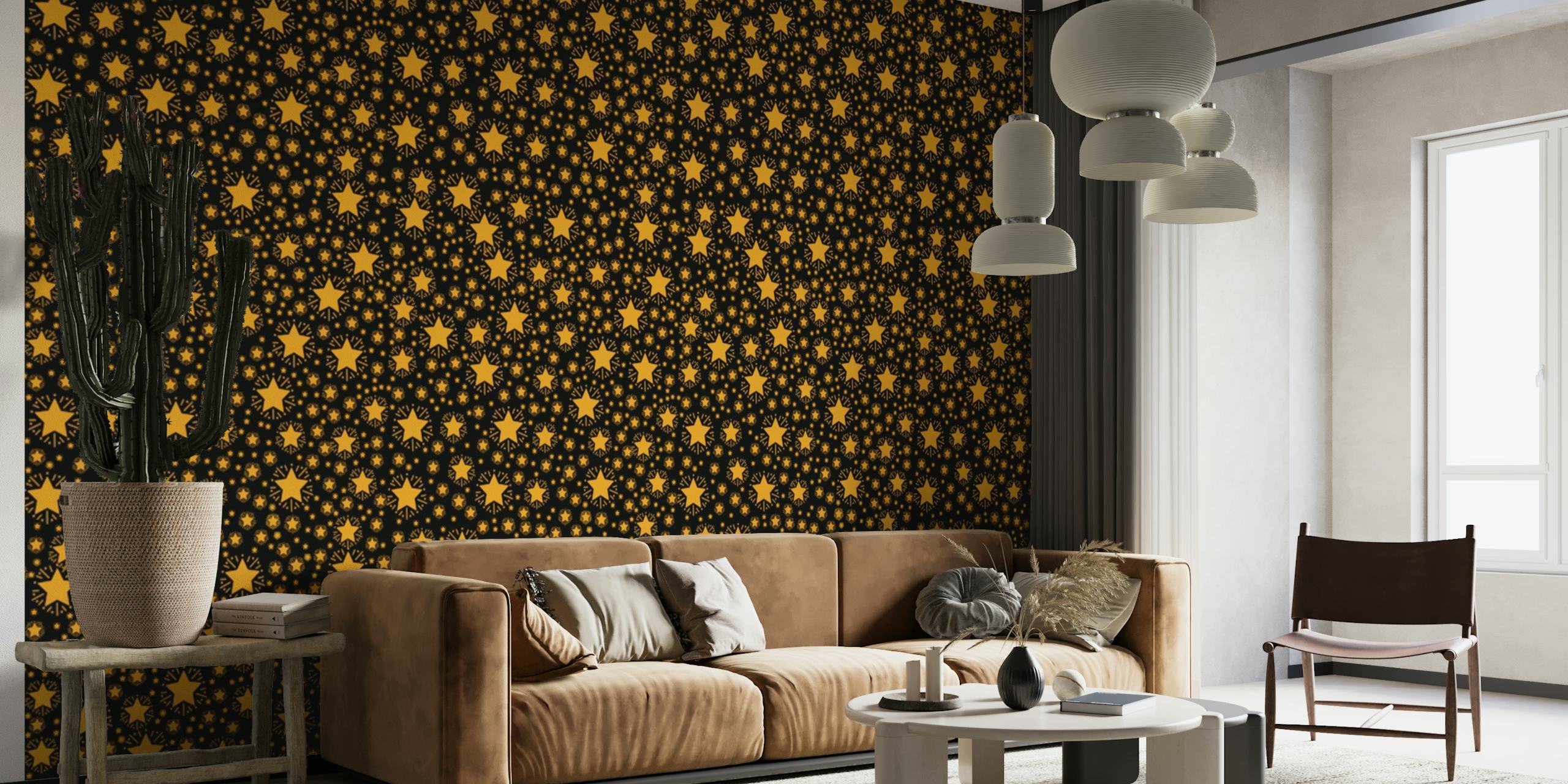 Golden Stars on Black wallpaper