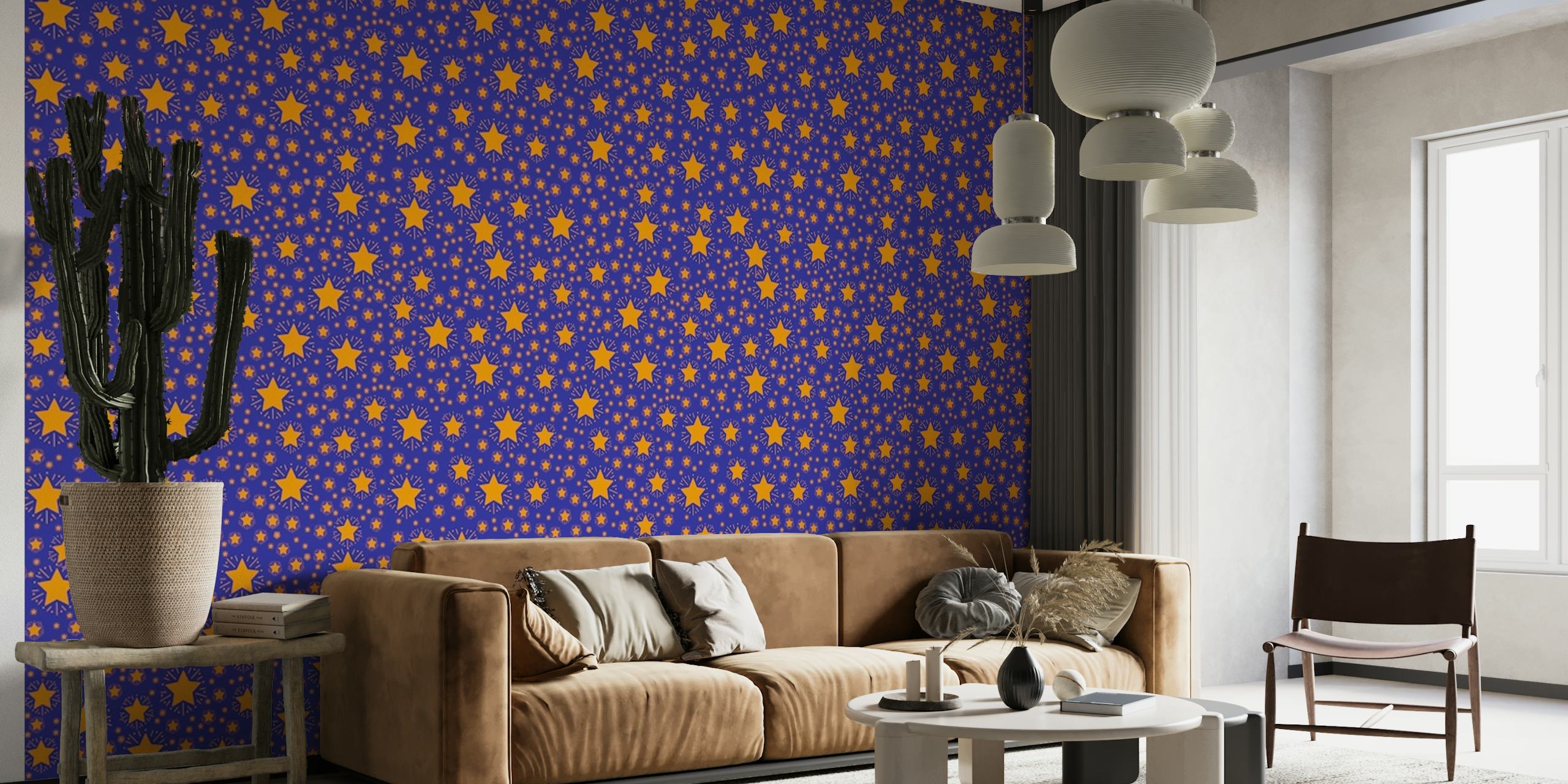 Golden Stars on Blue wallpaper