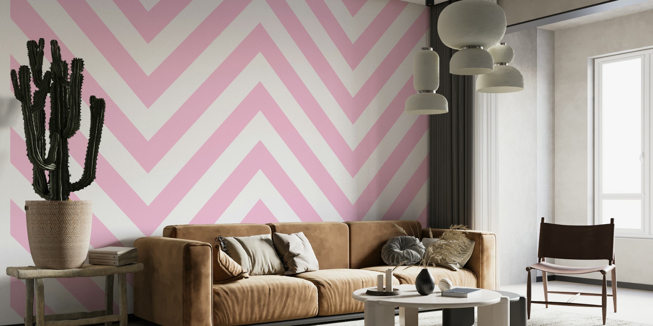 Chevron pattern wallpaper in baby pink and white