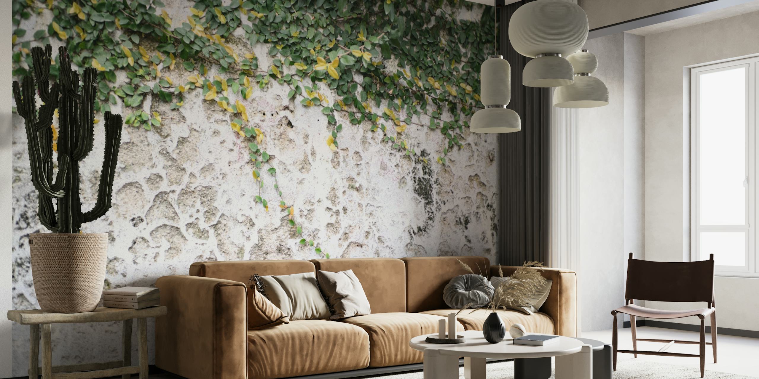 Rustic Leafy Positano Wall mural with ivy and weathered texture