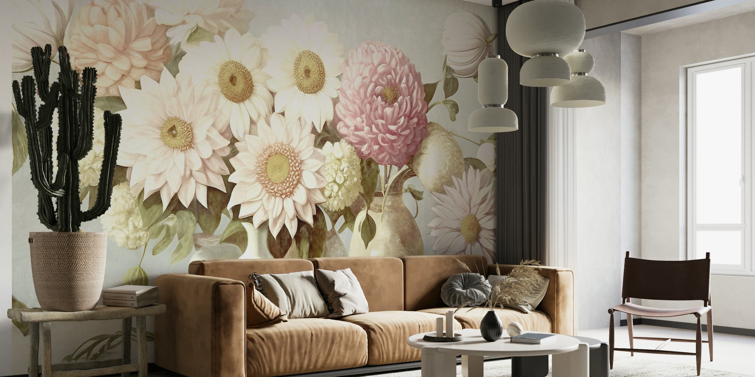 Vintage summer flowers pastel wallpaper