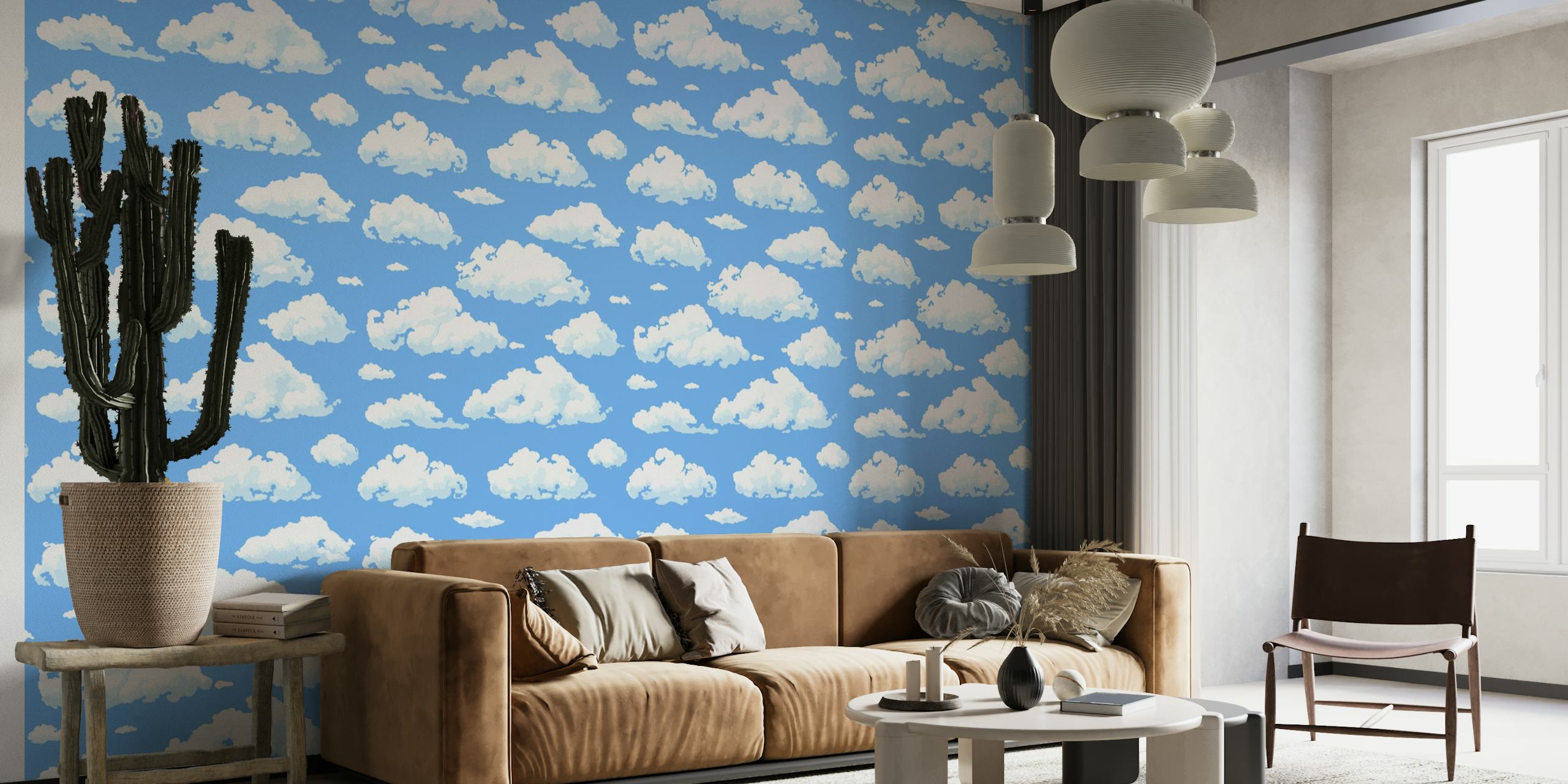 Cloudy sky on blue wallpaper