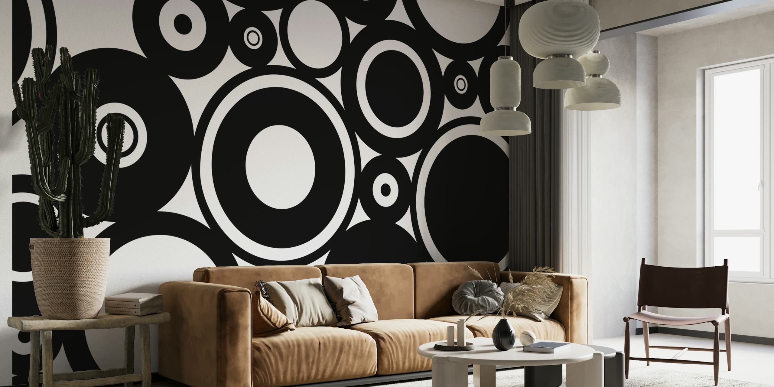 Prachtige zwarte cirkel behang - Transformeren van monochrome muurkunst