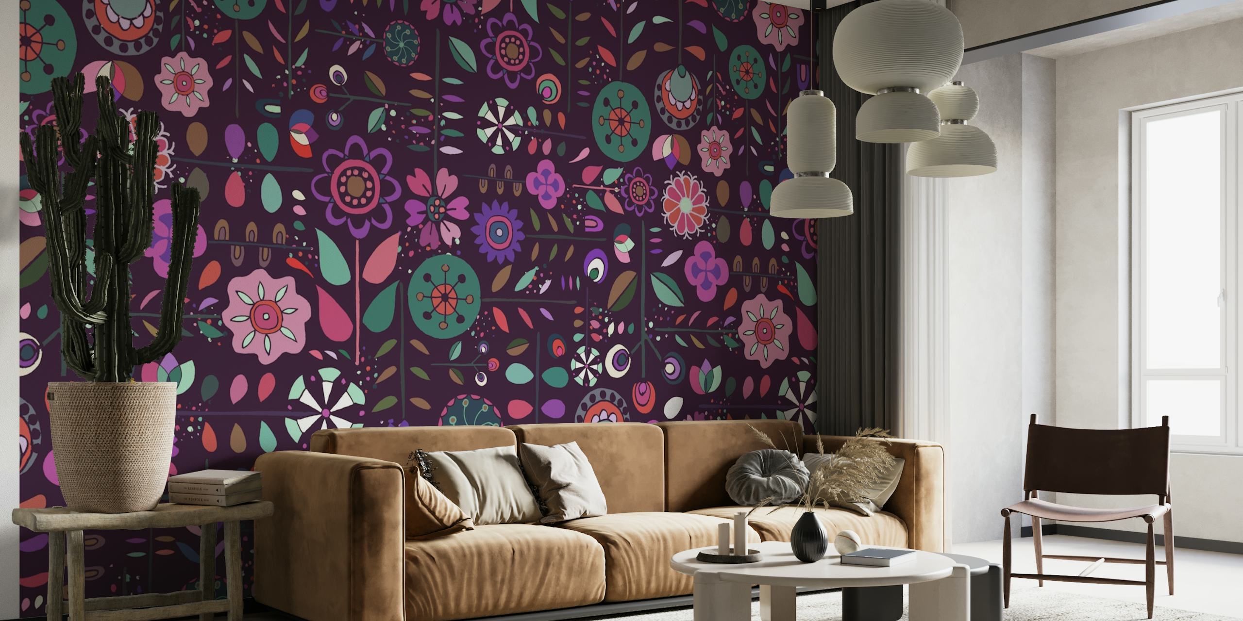 Purple Scandinavian Flowers wallpaper