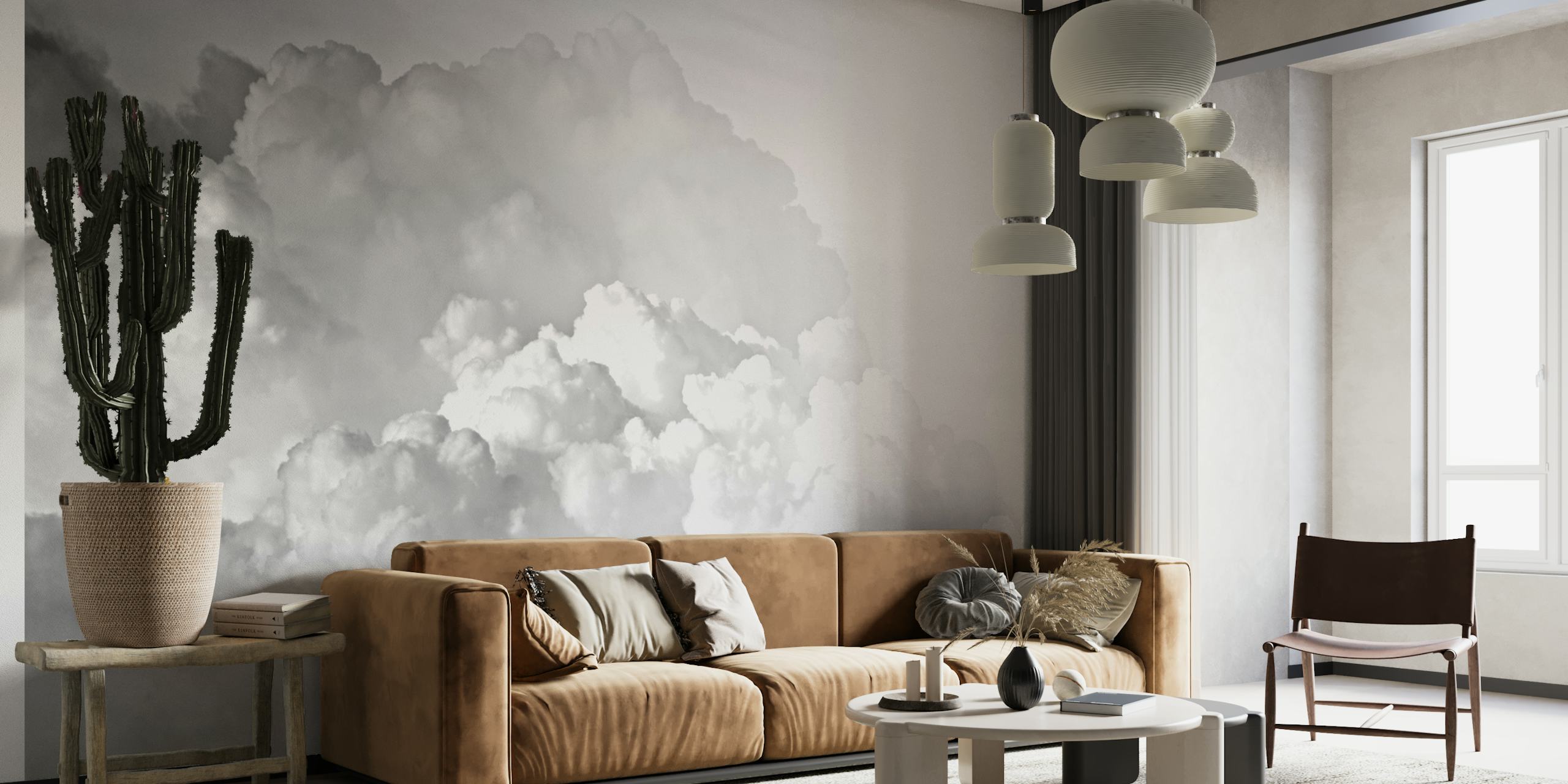 Cotton Clouds Black and White wallpaper
