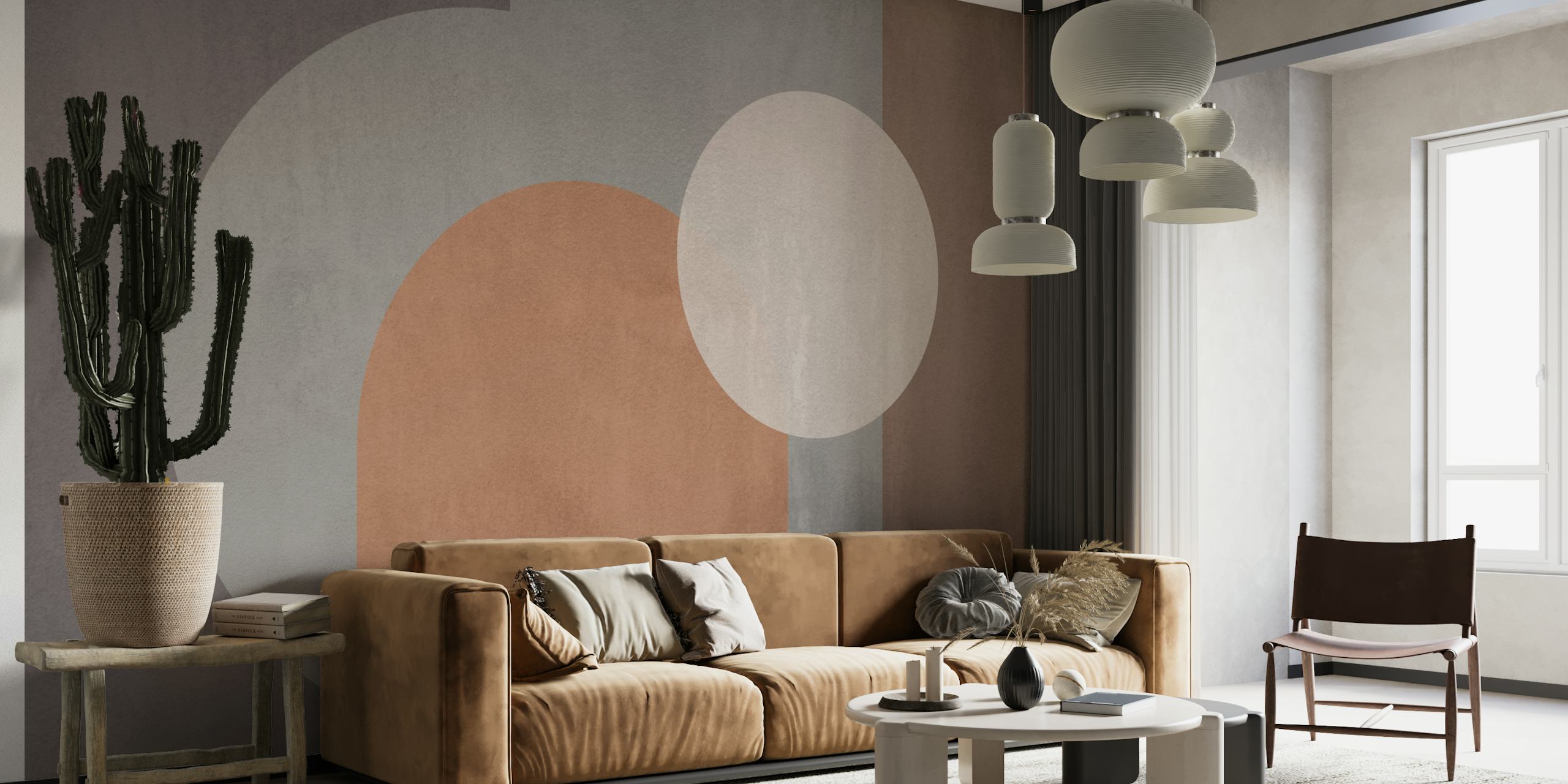 Papier peint Soft Cement Geometric dans un décor de pièce