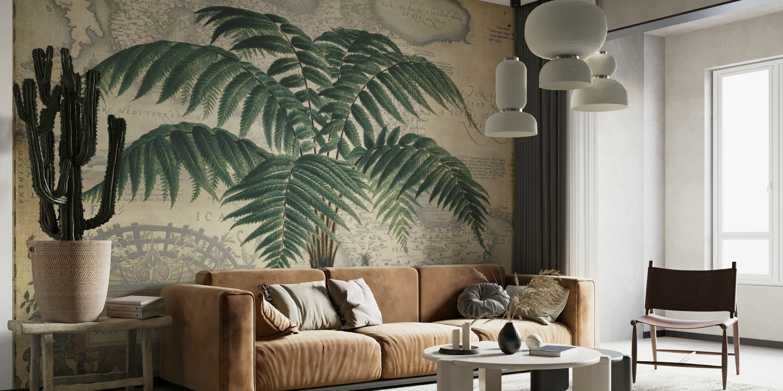 Vintage Dicksonia Chrysotricha fern wall mural with an aged background