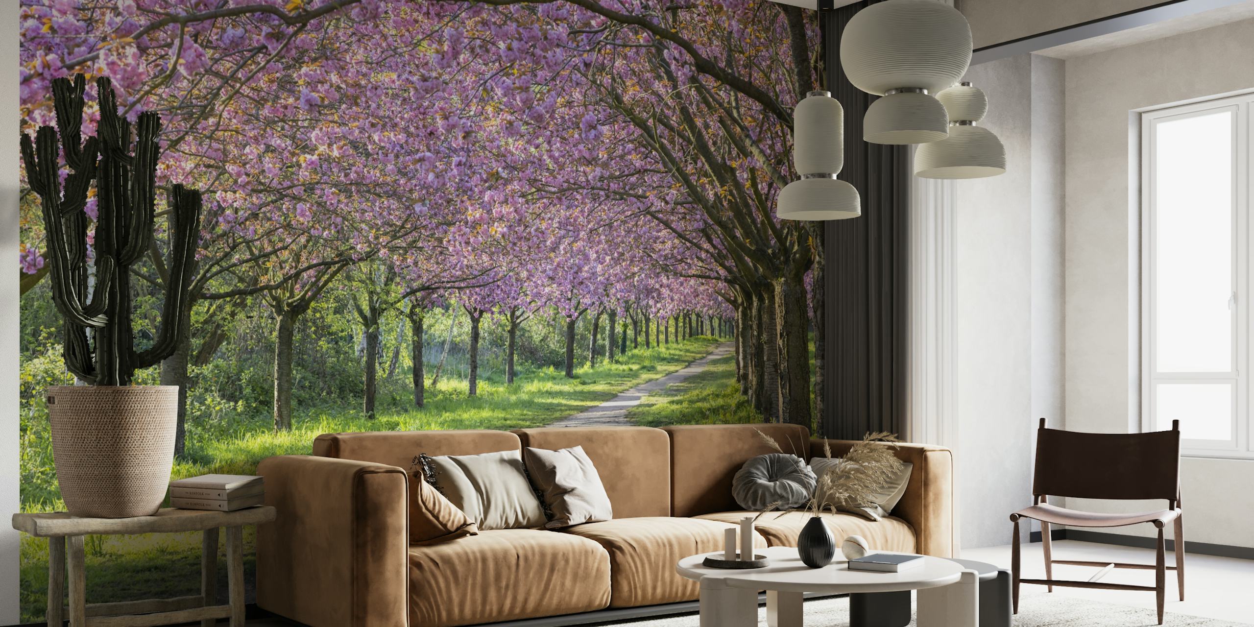 Idyllic cherry blossom alley wallpaper
