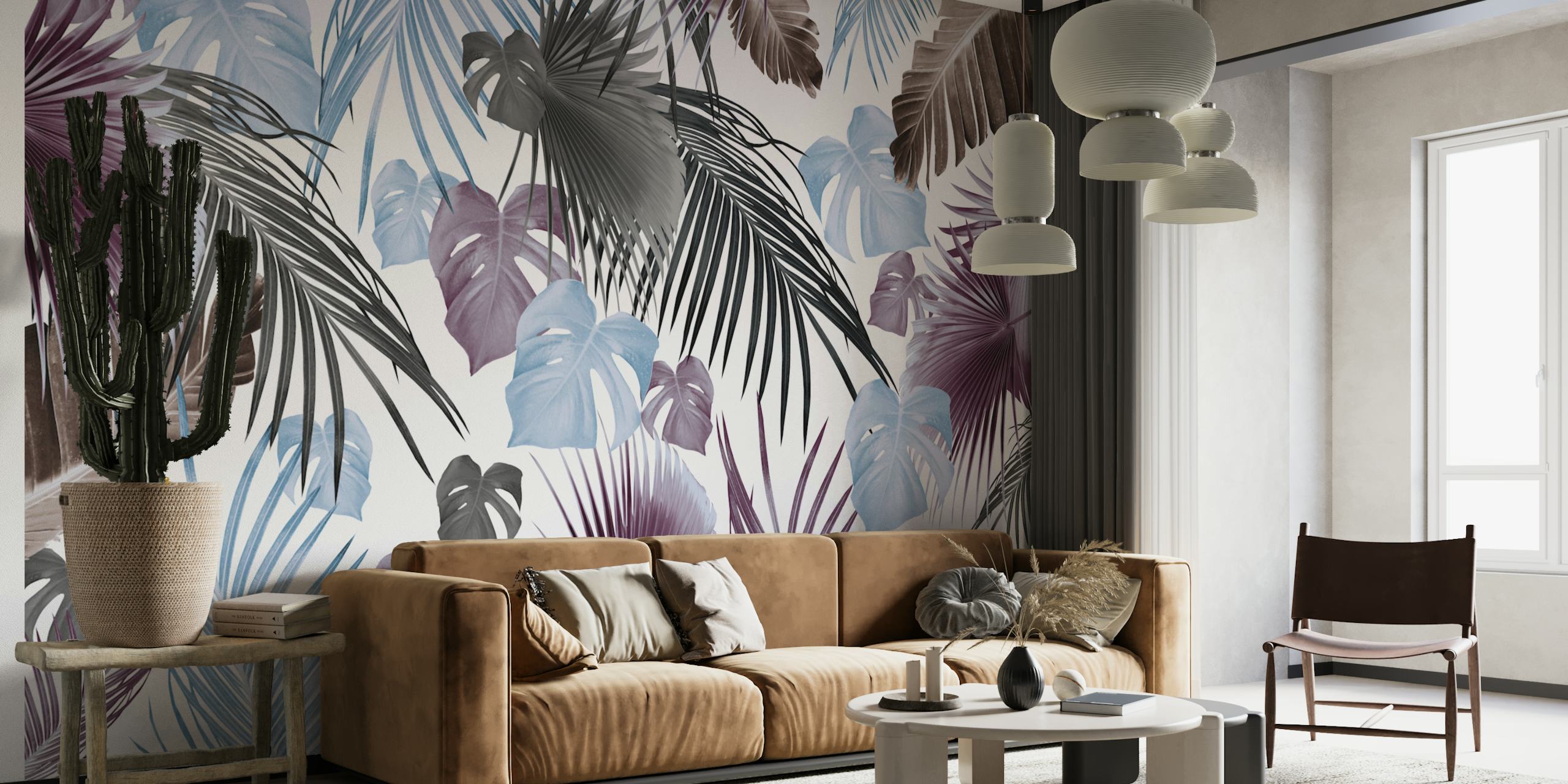 Tropical Jungle Leaves papel de parede em um quarto