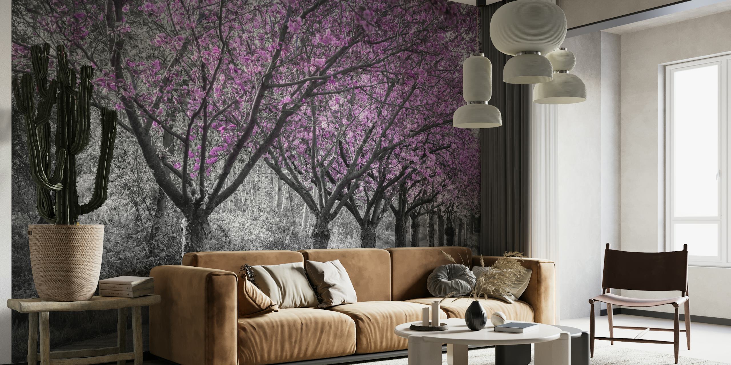 Cherry blossom alley in pink wallpaper