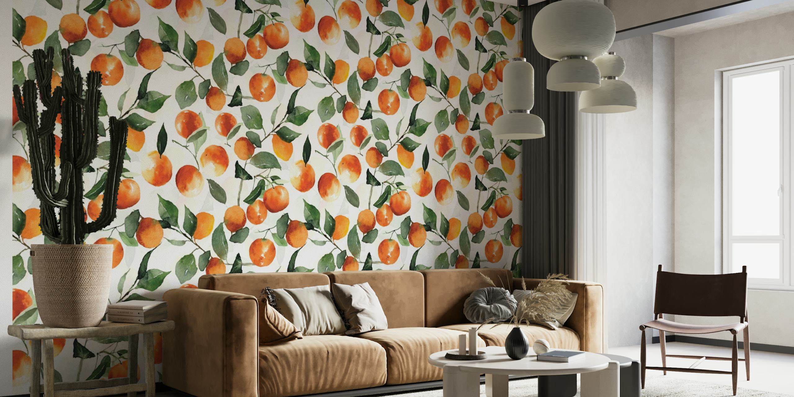 Oranges and leaves pattern wall mural