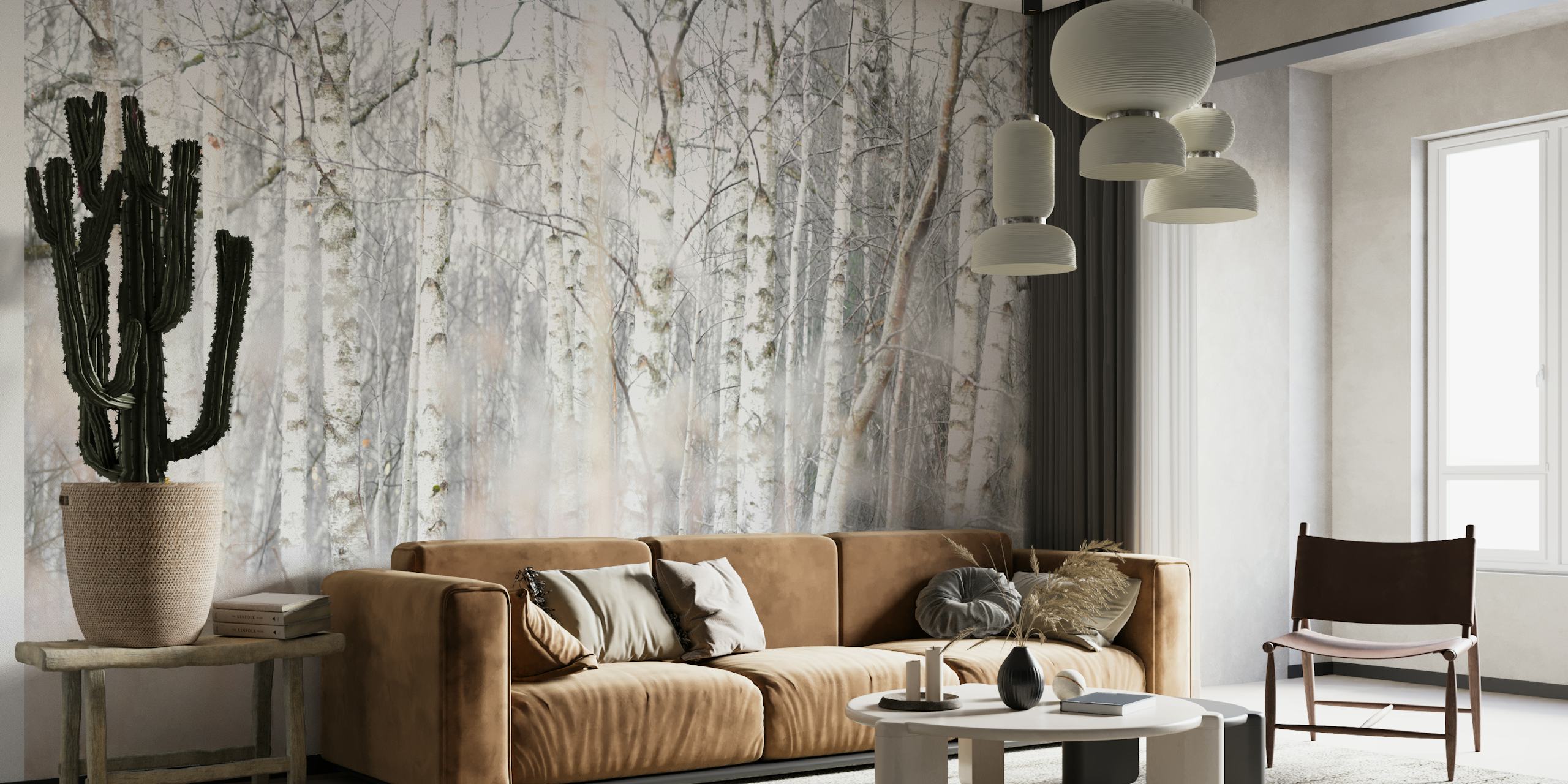 Papel pintado Birch Trees y Grass en una habitación