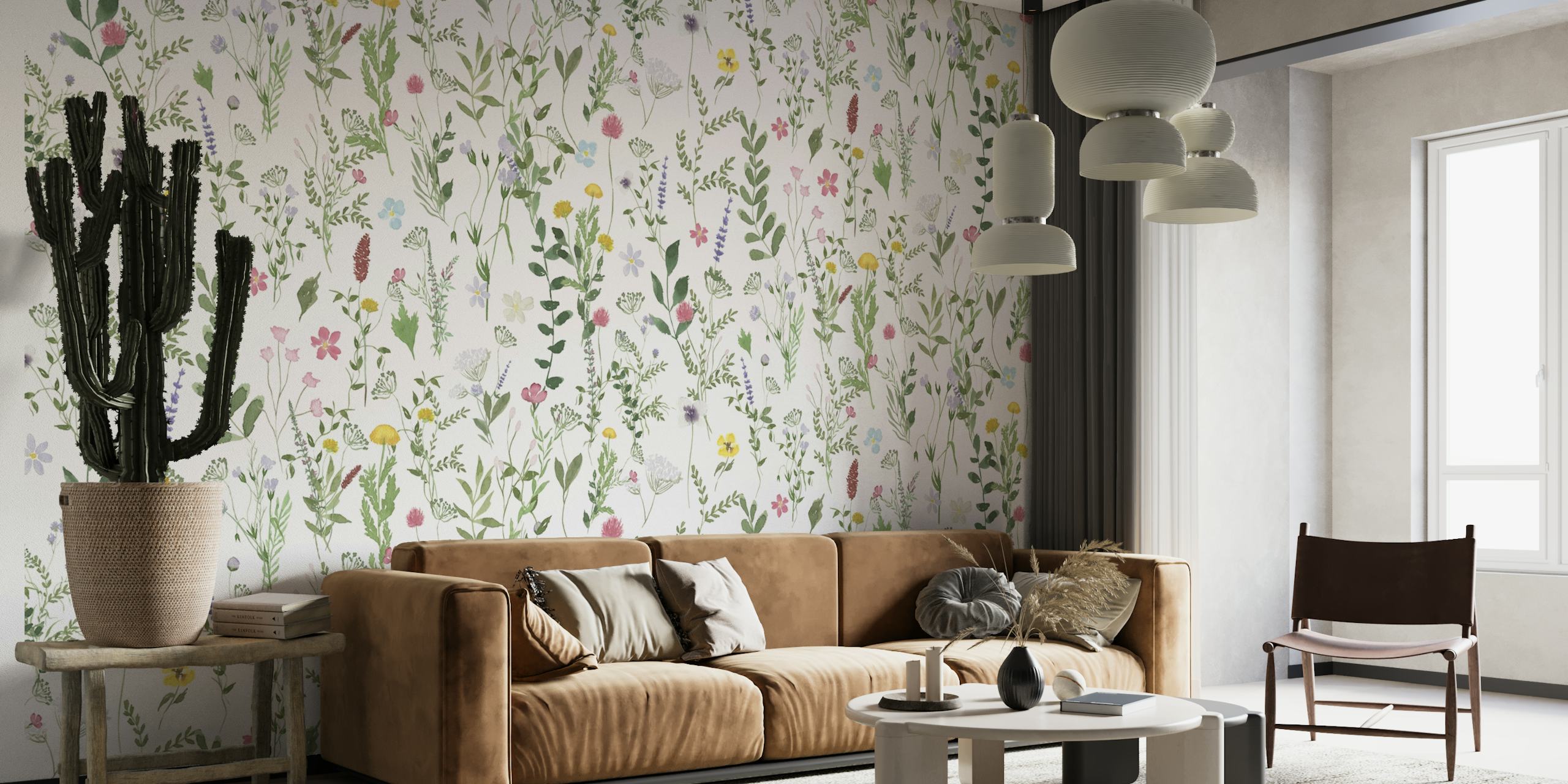 Colorful floral patterns on white background wallpaper