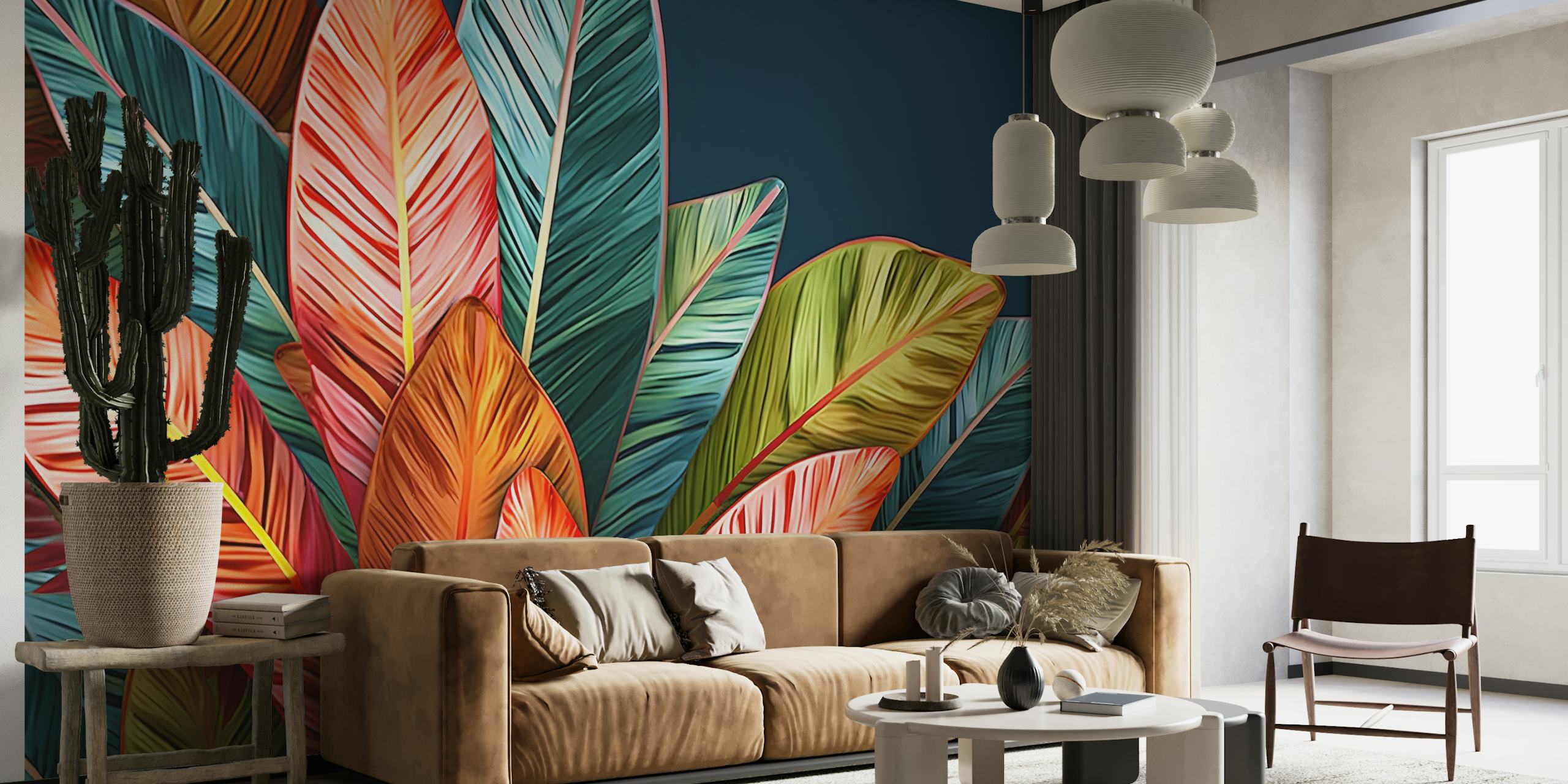 Colorful Lined Palm Leaves behang