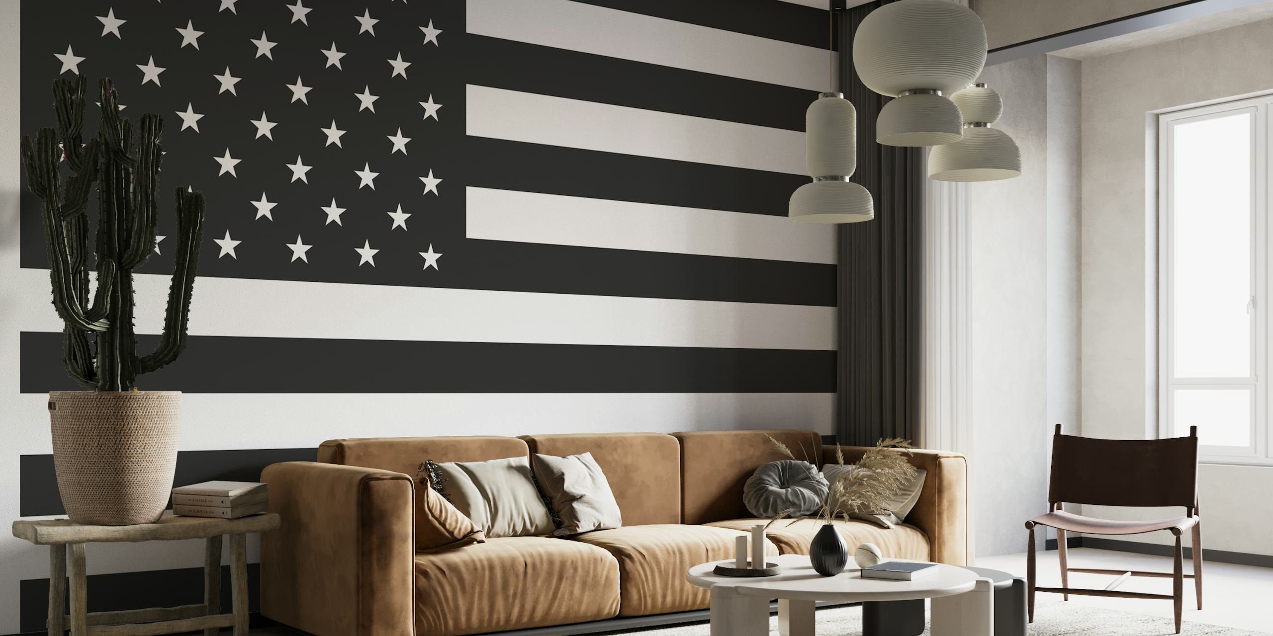 Black and white USA flag behang