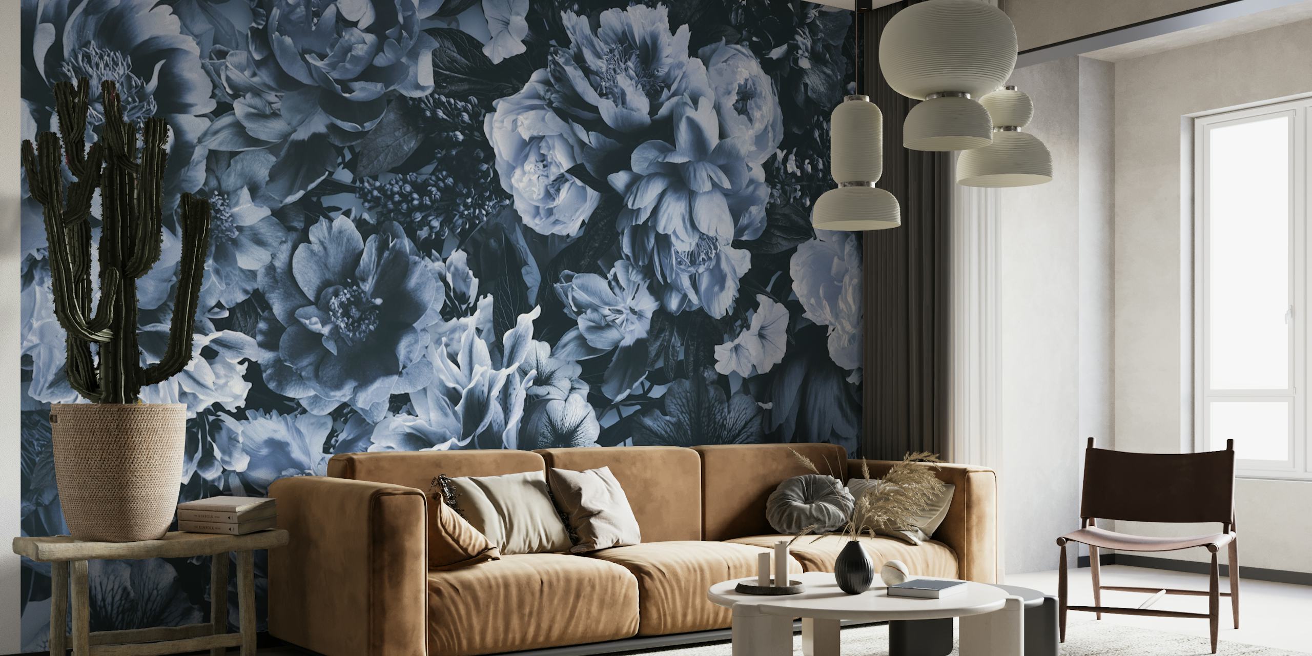 Floral Baroque Opulence Blue papel de parede