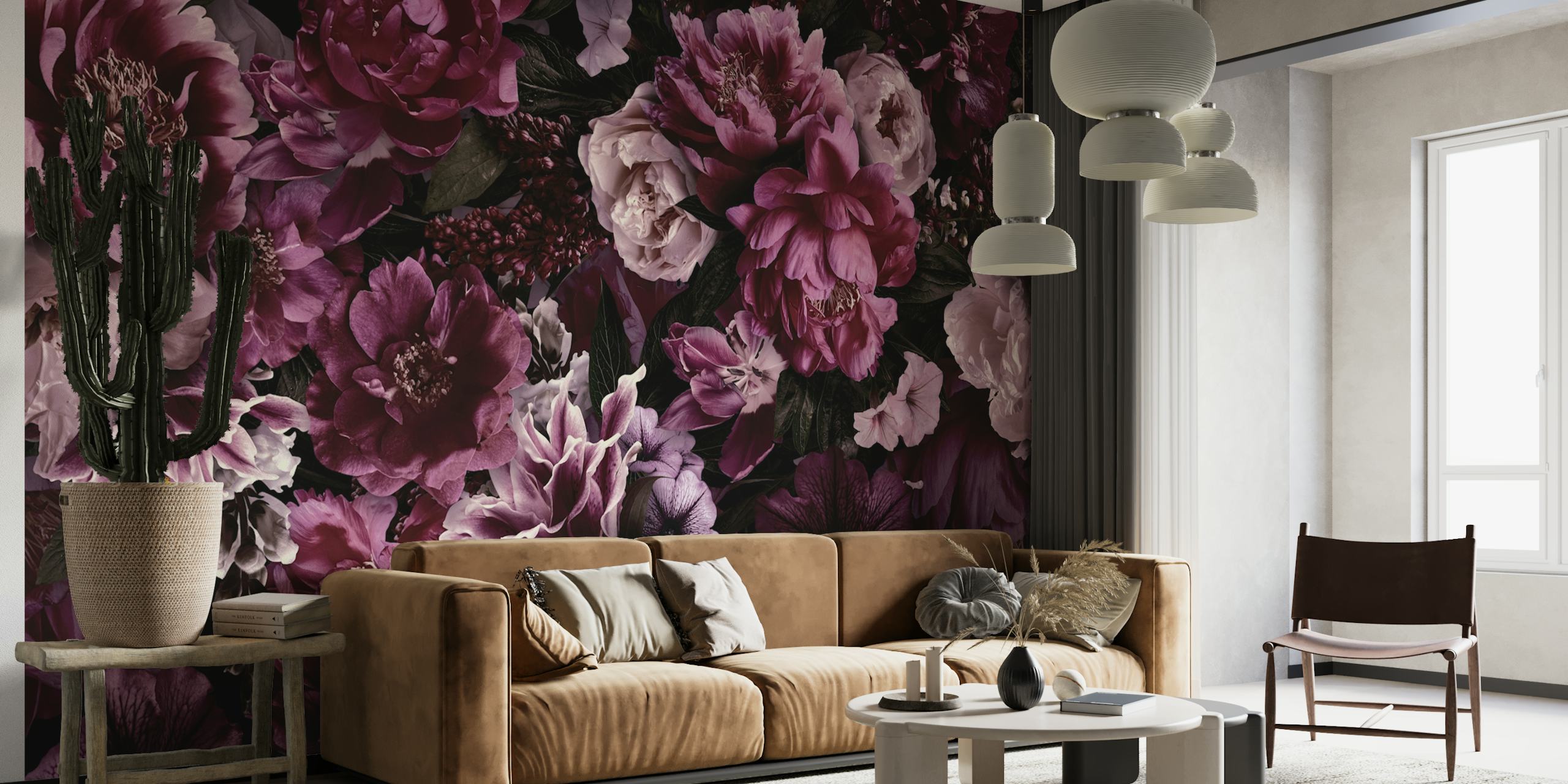 Purple floral patterns with dark backgrounds wallpaper
