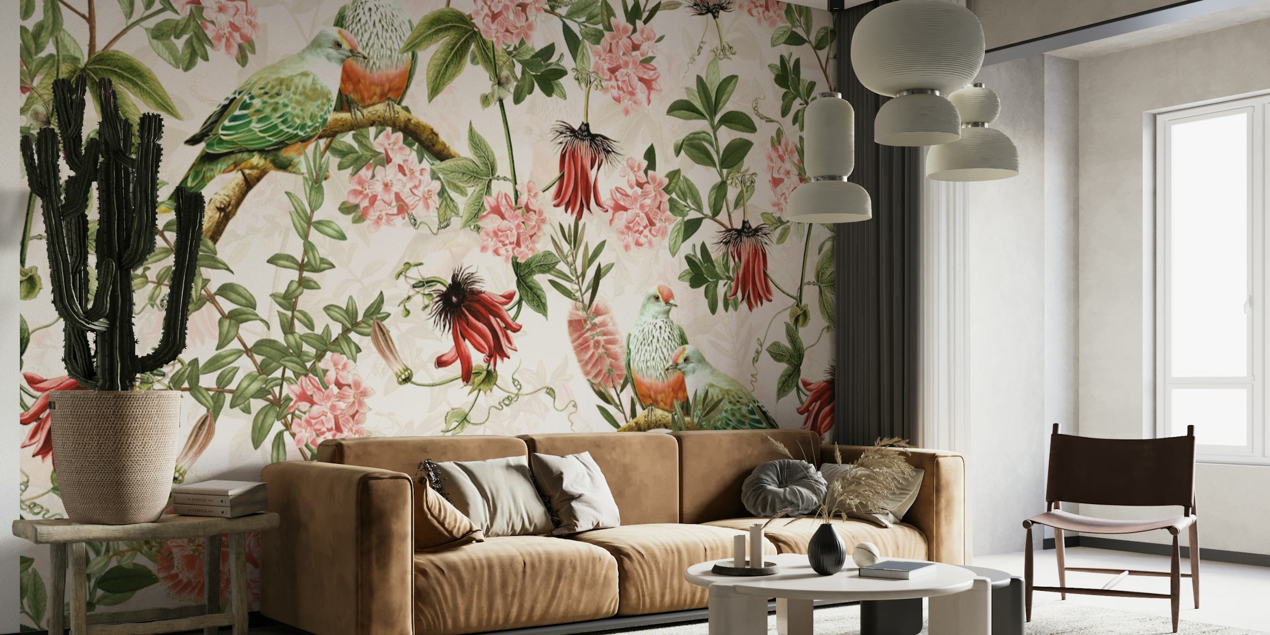 Exotic Birds And Passionflowers wallpaper