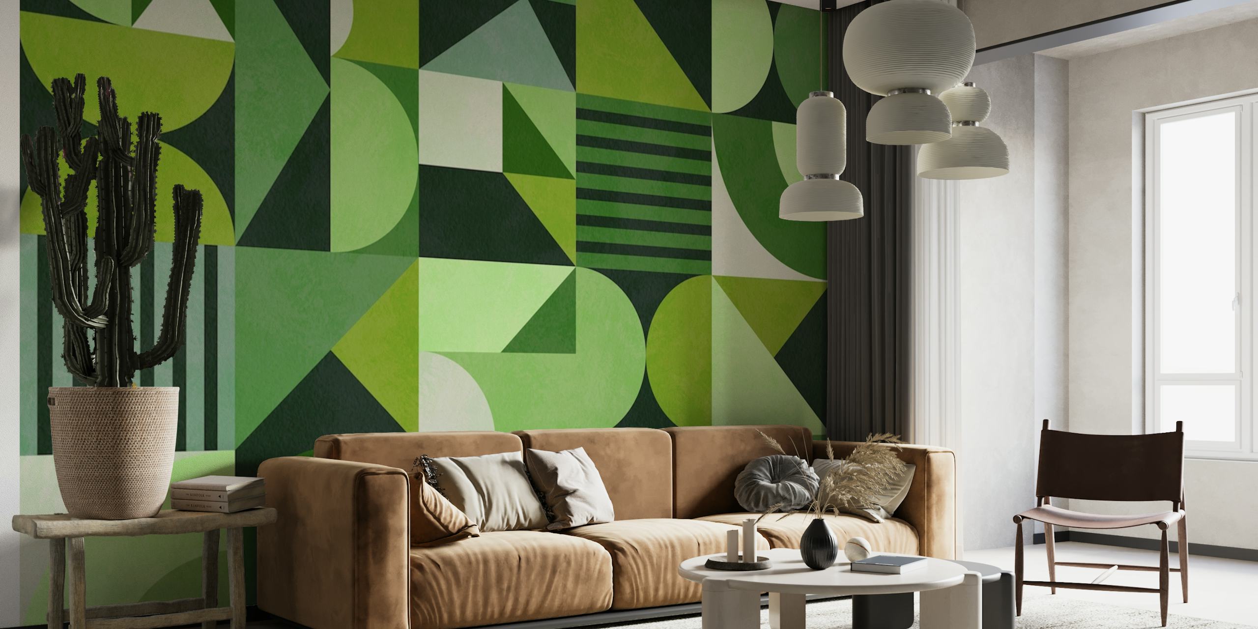 Green geometric mid century behang