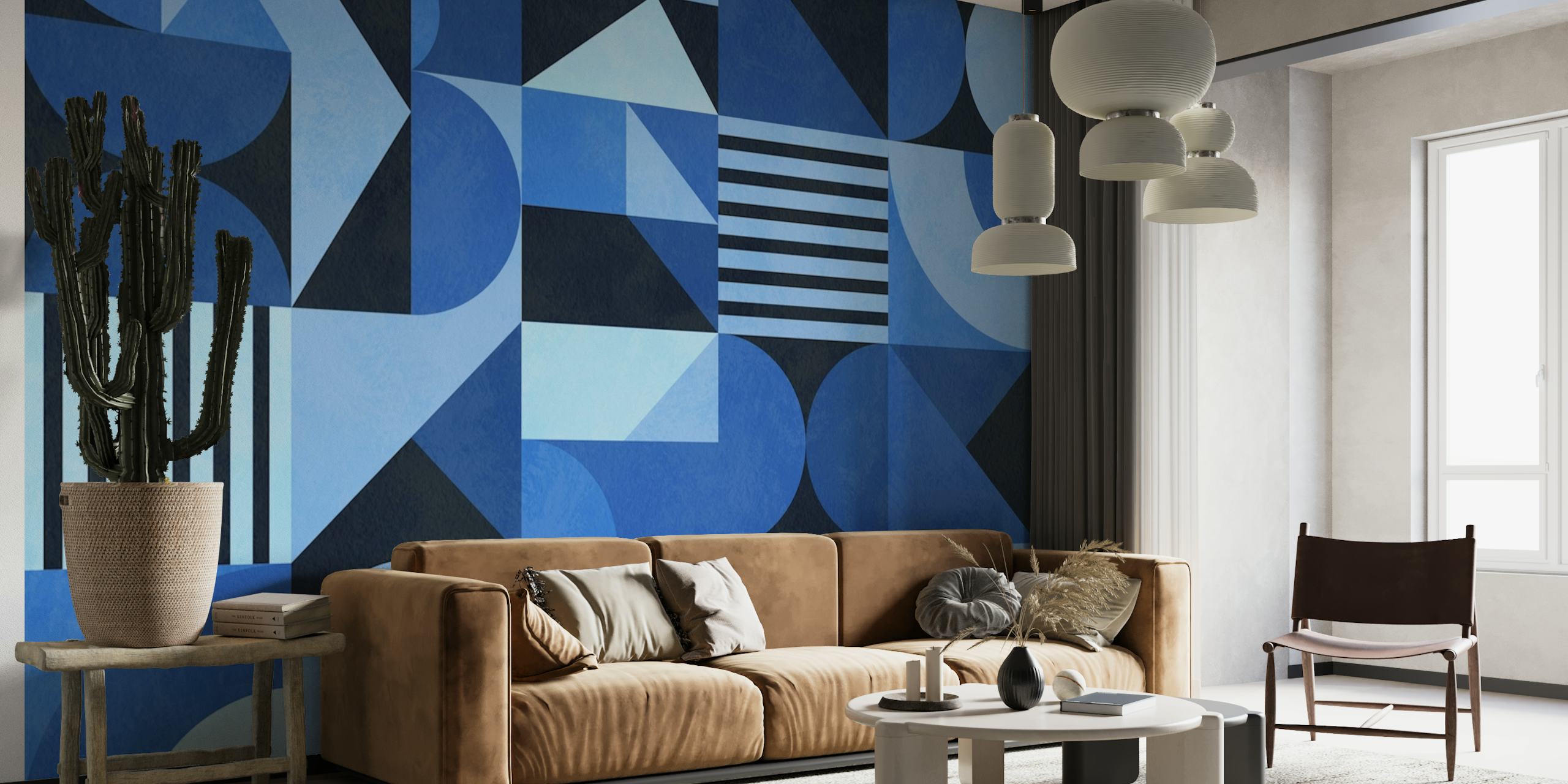 Blue geometric mid century papel de parede