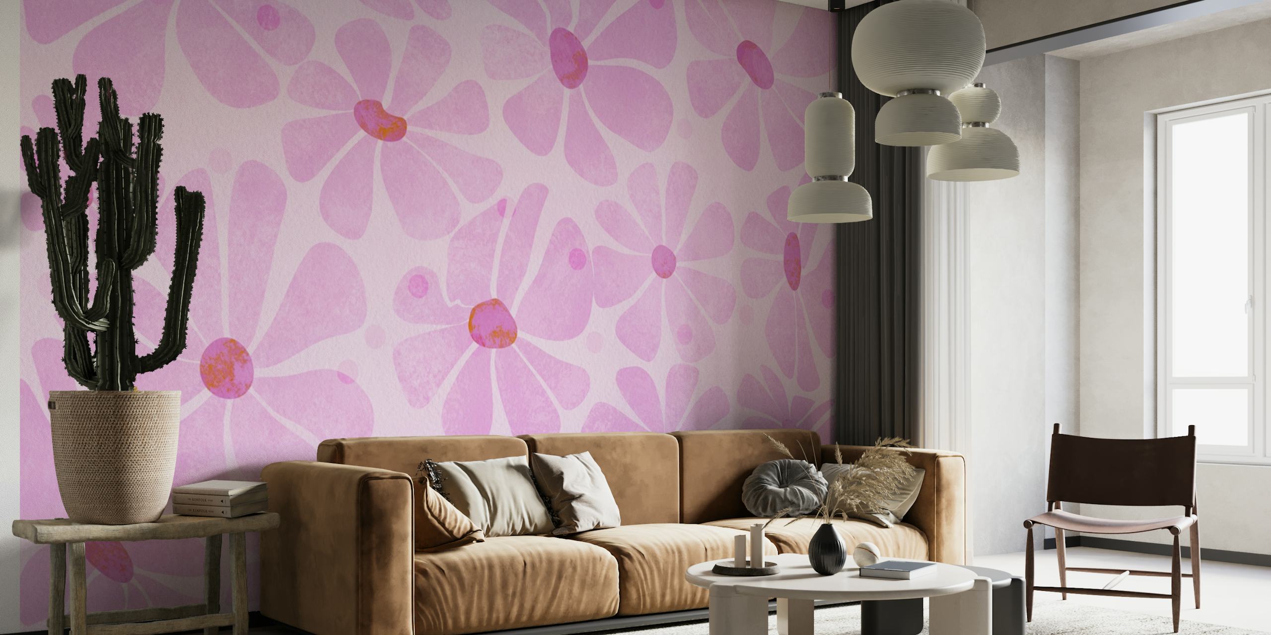 Pink flowers with light pink background wallpaper