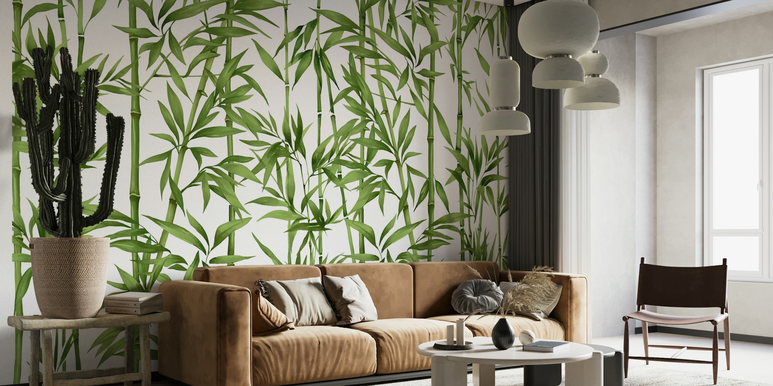 Bamboo green white wallpaper